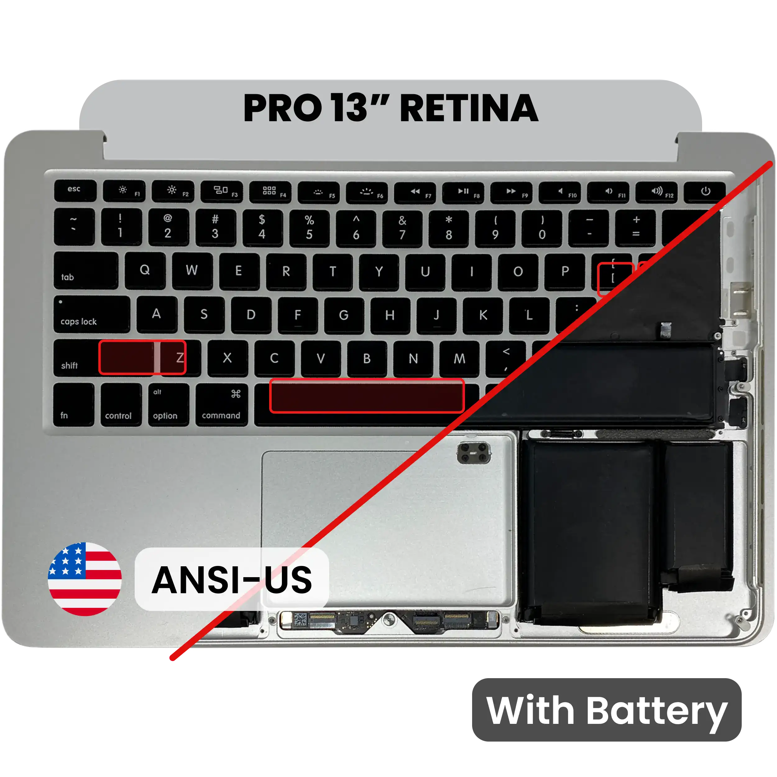 Top Case with Battery and Keyboard (ANSI US) For MacBook Pro 13" A1425 (2012-2013) (OEM New)