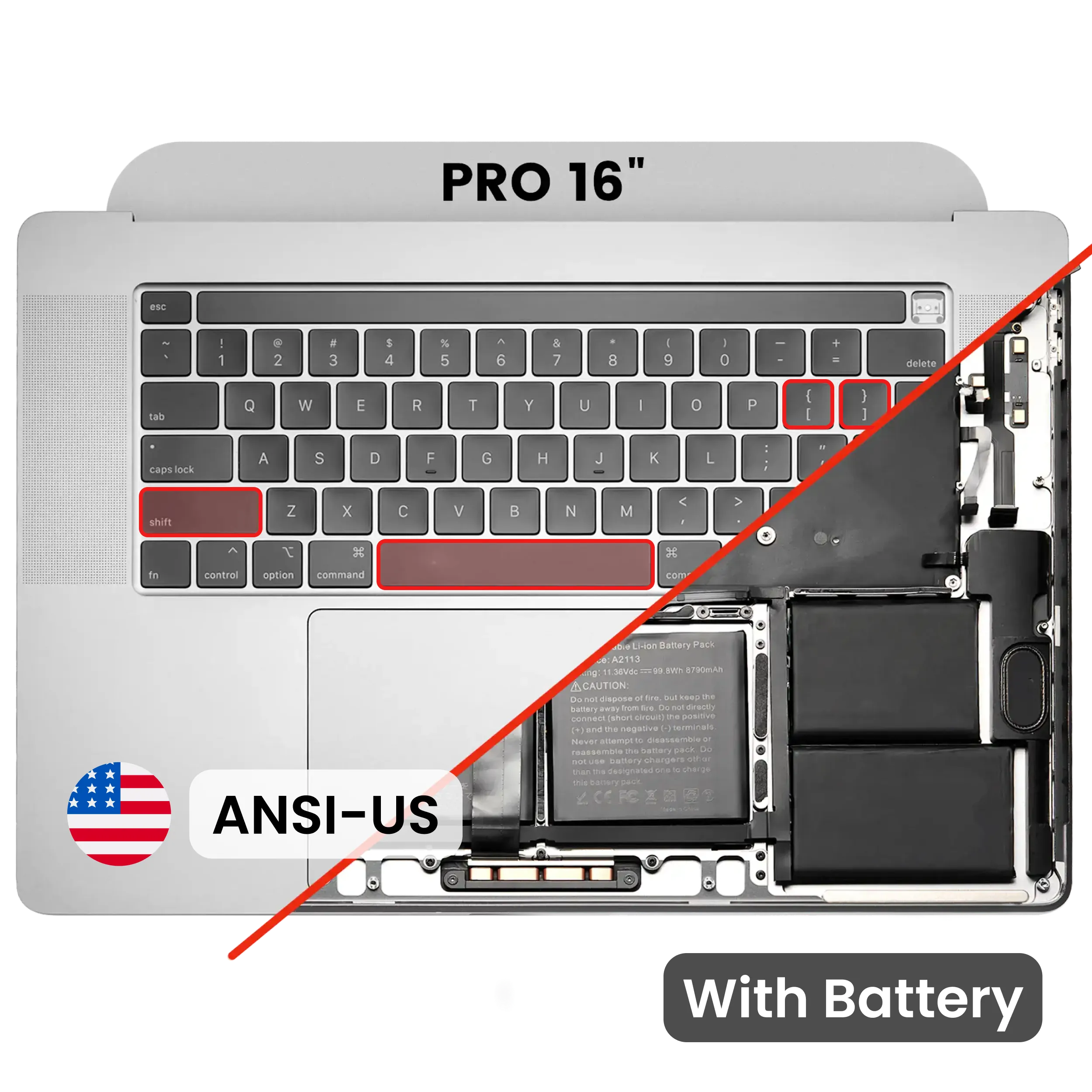 Top Case with Battery and Keyboard (ANSI US) For MacBook Pro 16" A2141 (2019) (OEM New) (Silver)