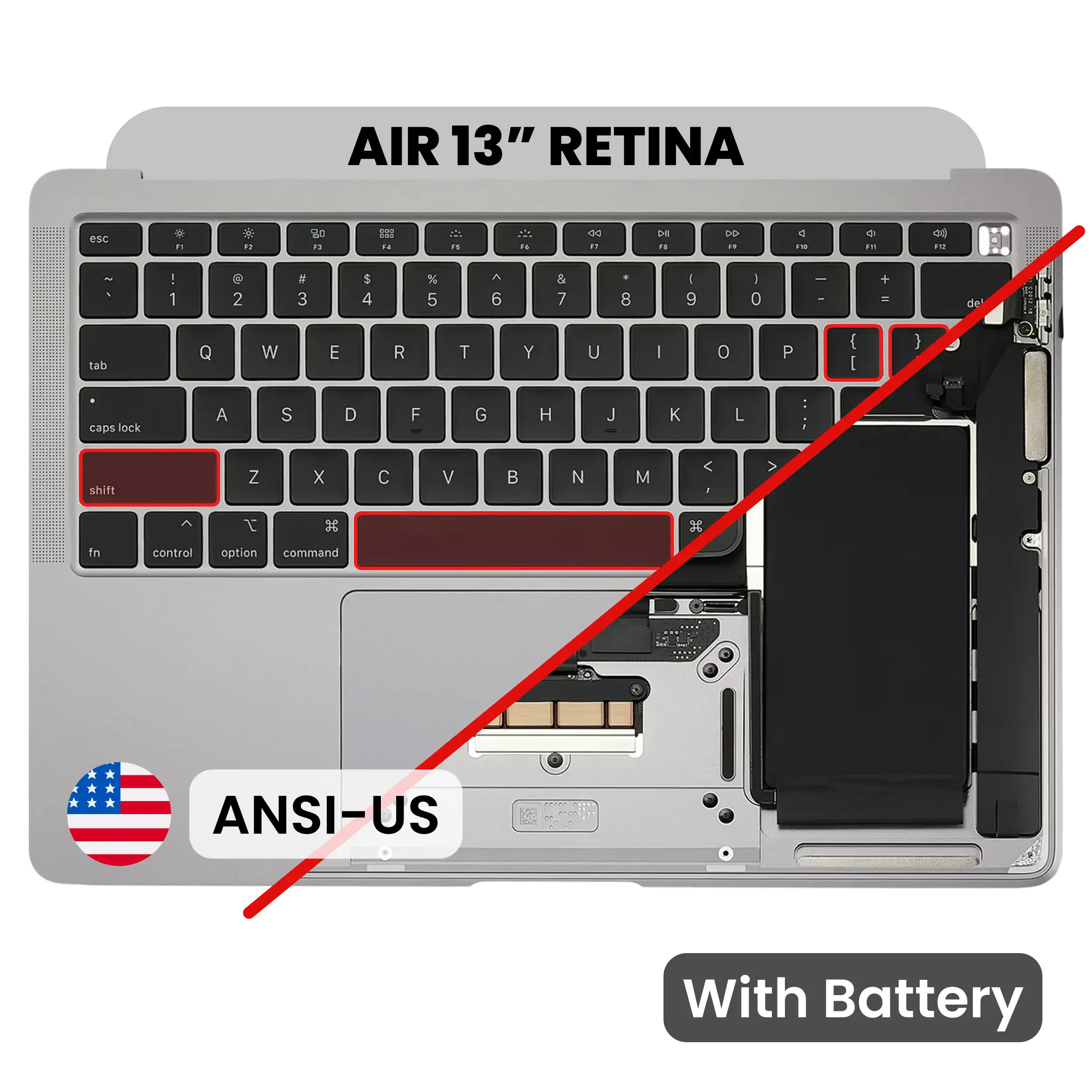 Top Case with Battery and Keyboard (ANSI US) For MacBook Air 13" A2179 (2020) (Used OEM Pull: Grade A) (Space Gray)