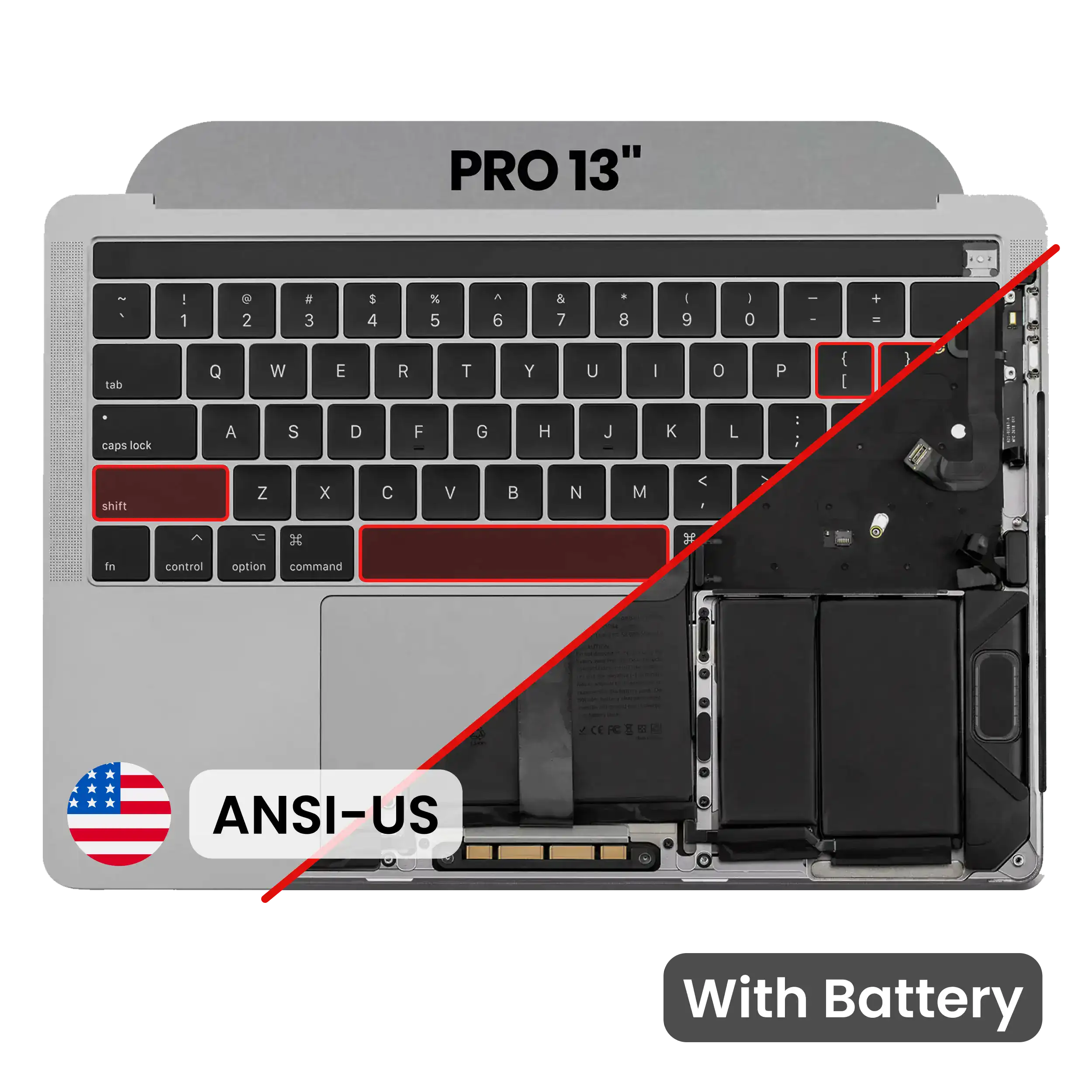 Top Case with Battery and Keyboard (ANSI US) For MacBook Pro 13" A1989 (2018-2019) (OEM New) (Space Gray)