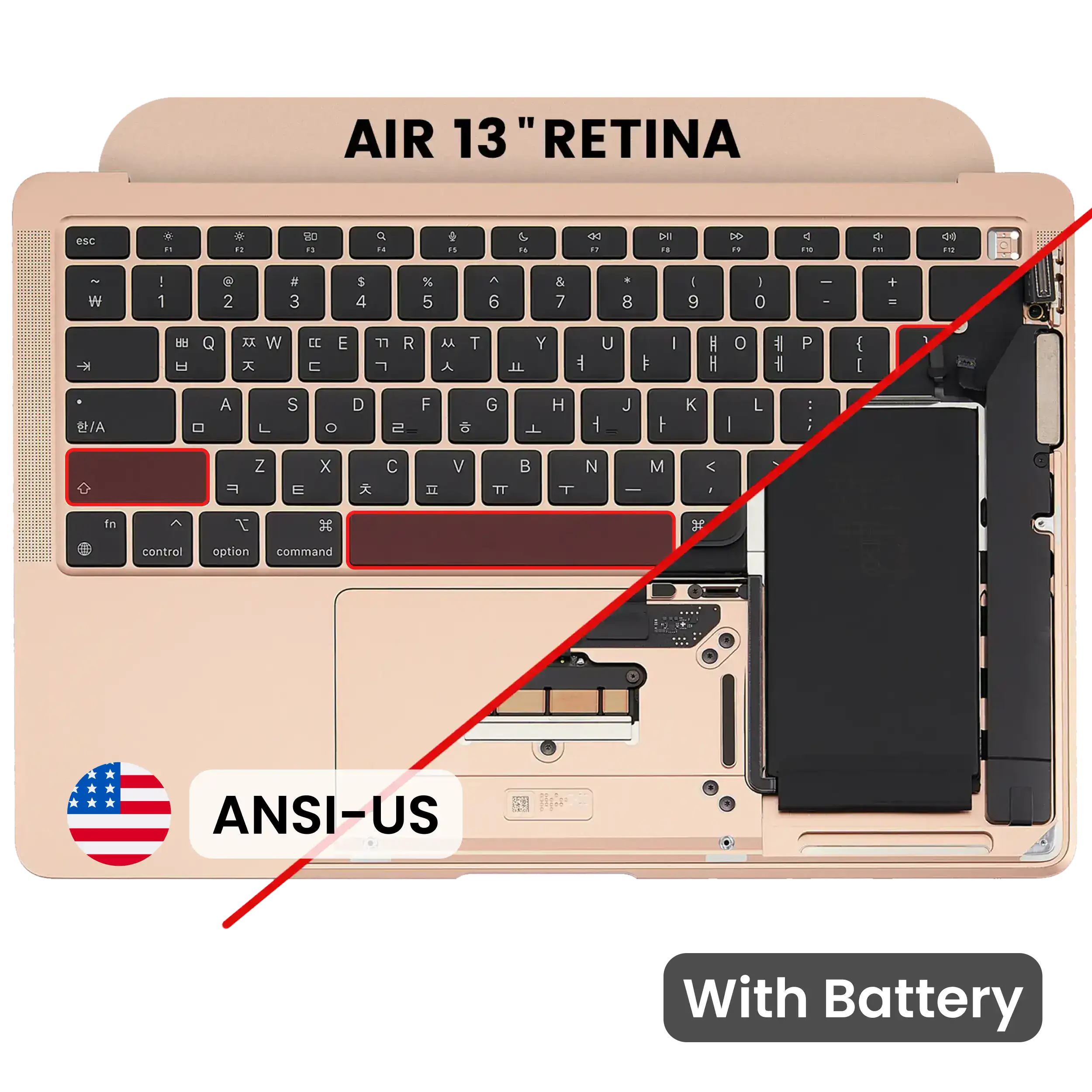 Top Case with Battery and Keyboard (ANSI US) For MacBook Air 13" A2337 (2020) (Used OEM Pull: Grade A) (Rose Gold)
