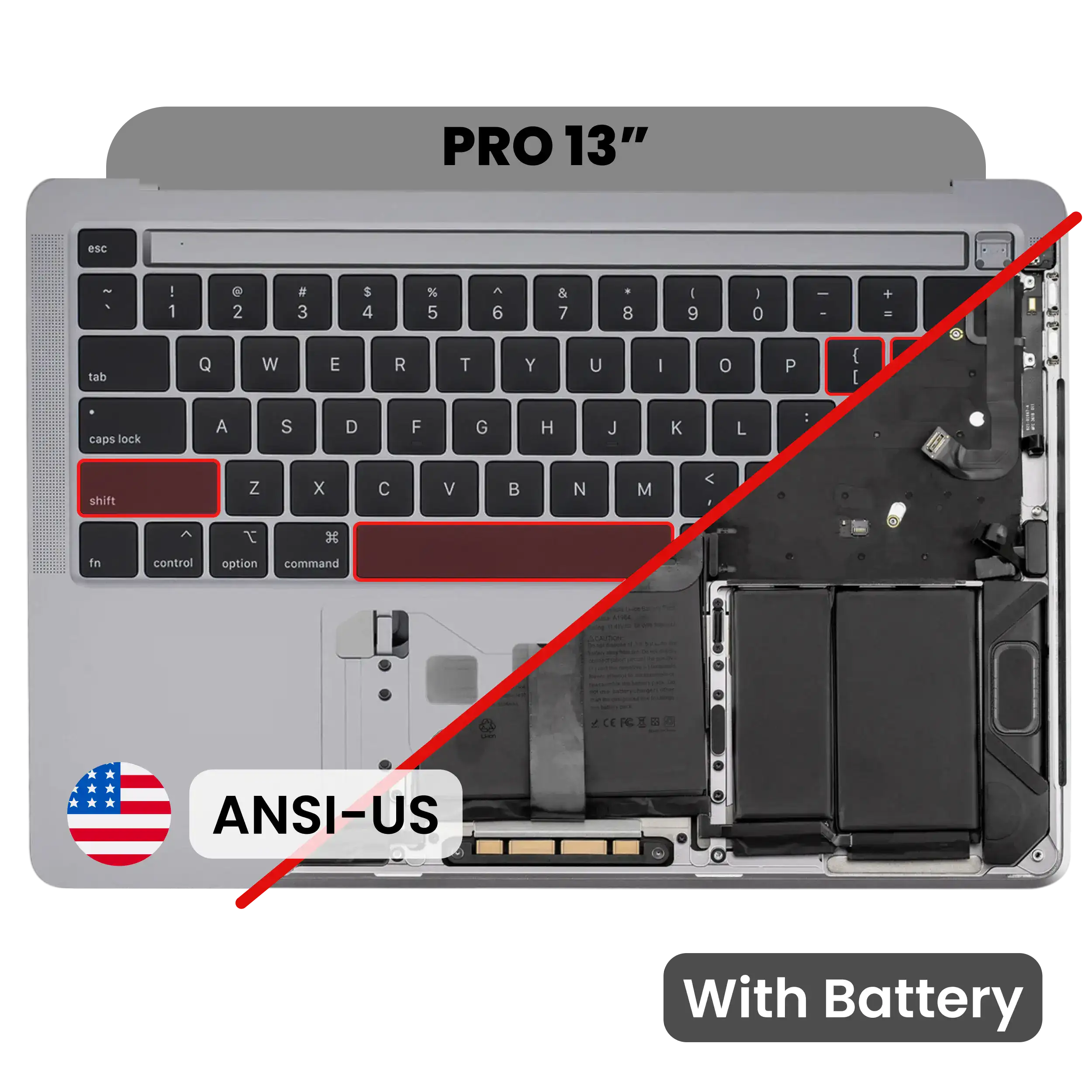 Top Case with Battery and Keyboard (ANSI US) For MacBook Pro 13" A2251 (2020) (Space Gray)