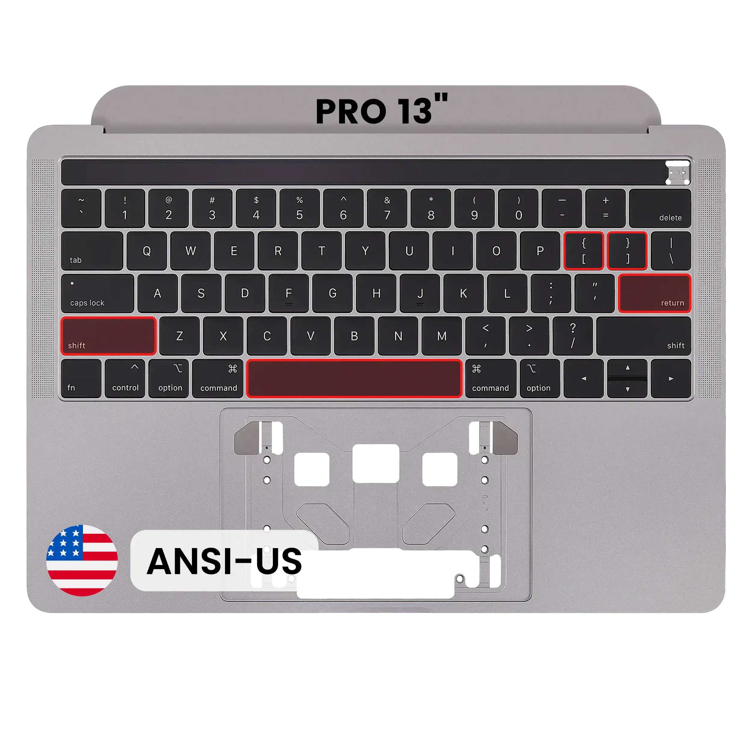 Top Case with Keyboard (ANSI US) For MacBook Pro 13" A1989 (2018-2019) (OEM New) (Space Gray)