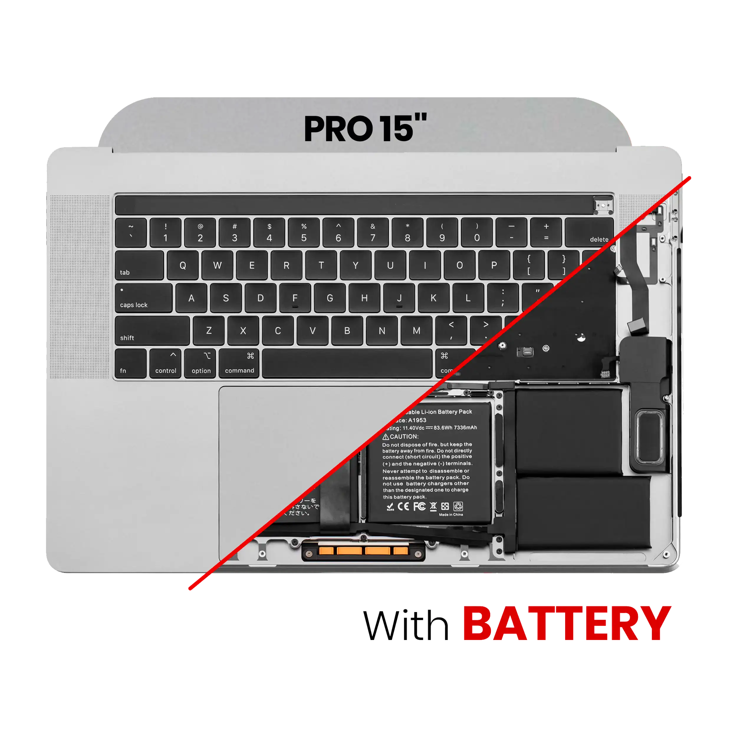 Top Case with Battery and Keyboard (ANSI US) For MacBook Pro 15" A1990 (2018-2019) (Used OEM Pull: Grade A) (Space Gray)