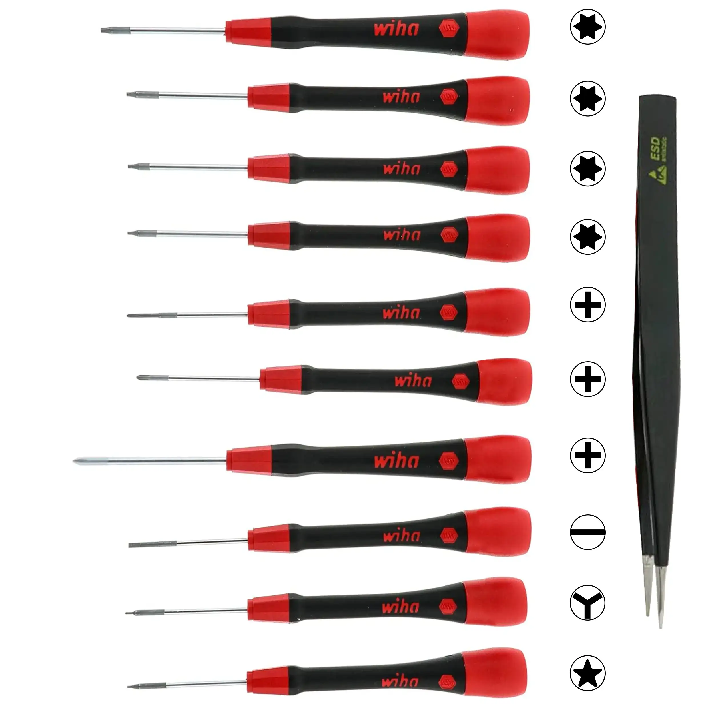 Wiha 11 Piece PicoFinish Precision Screwdriver And Tweezers Smartphone Technician Set (26198)
