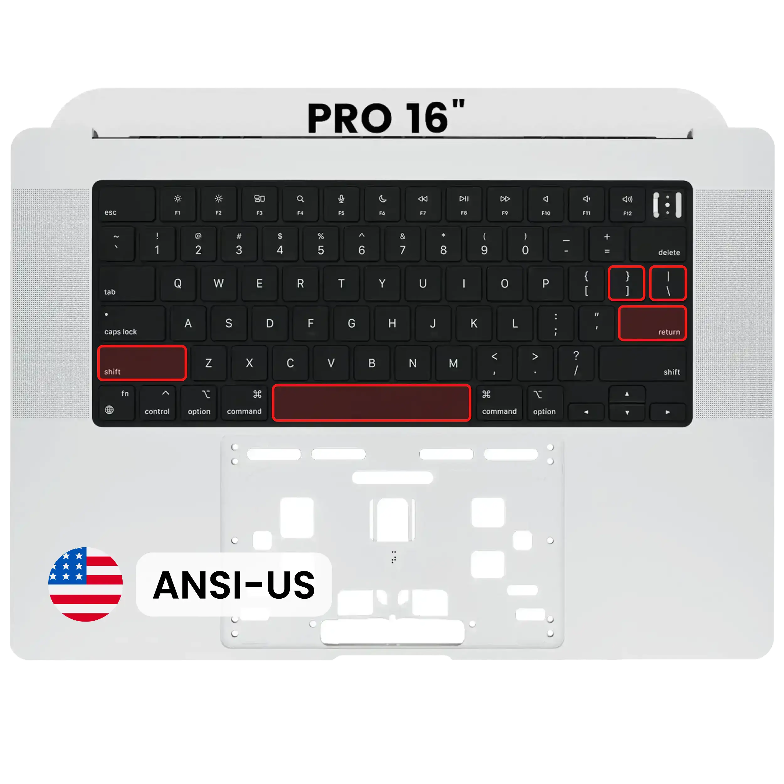Top Case with Keyboard (ANSI US) For MacBook Pro 16" A2485 (2021) / A2780 (2023) (Silver)