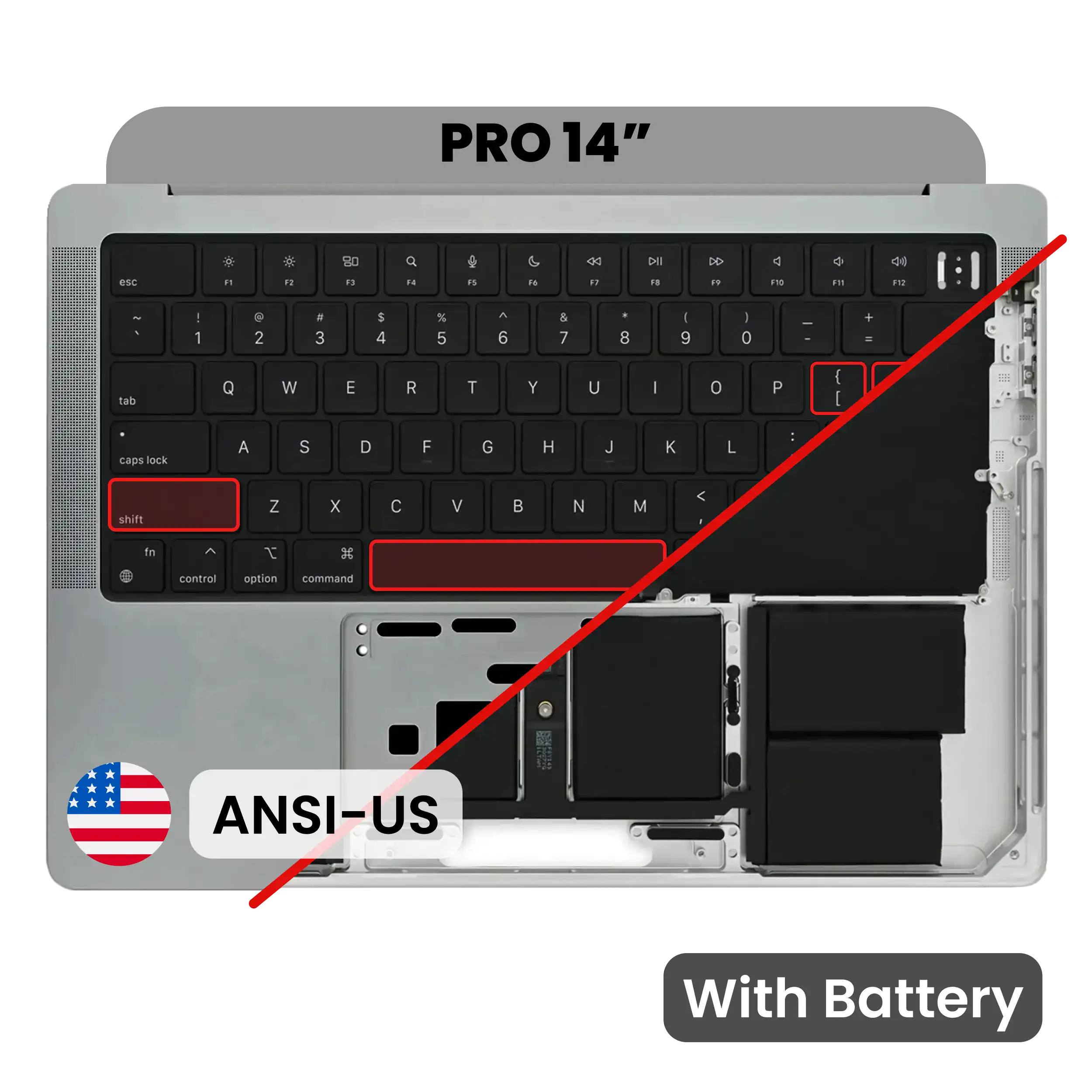 Top Case with Battery and Keyboard (ANSI US) For MacBook Pro 14" A2442 (2021) / A2779 (2023) (Space Gray)