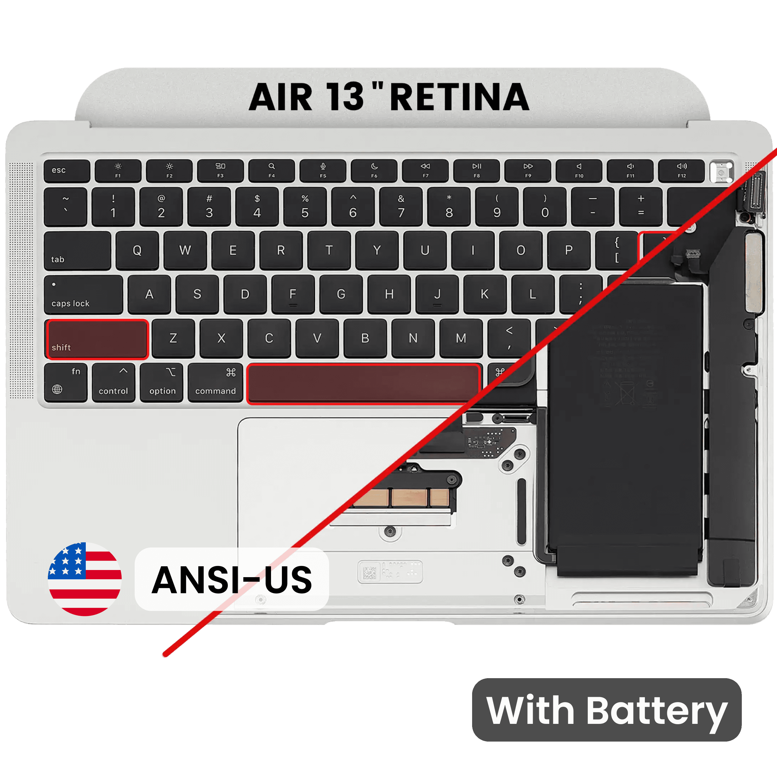 Top Case with Battery and Keyboard (ANSI US) For MacBook Air 13" A2337 (2020) (Used OEM Pull: Grade A) (Silver)