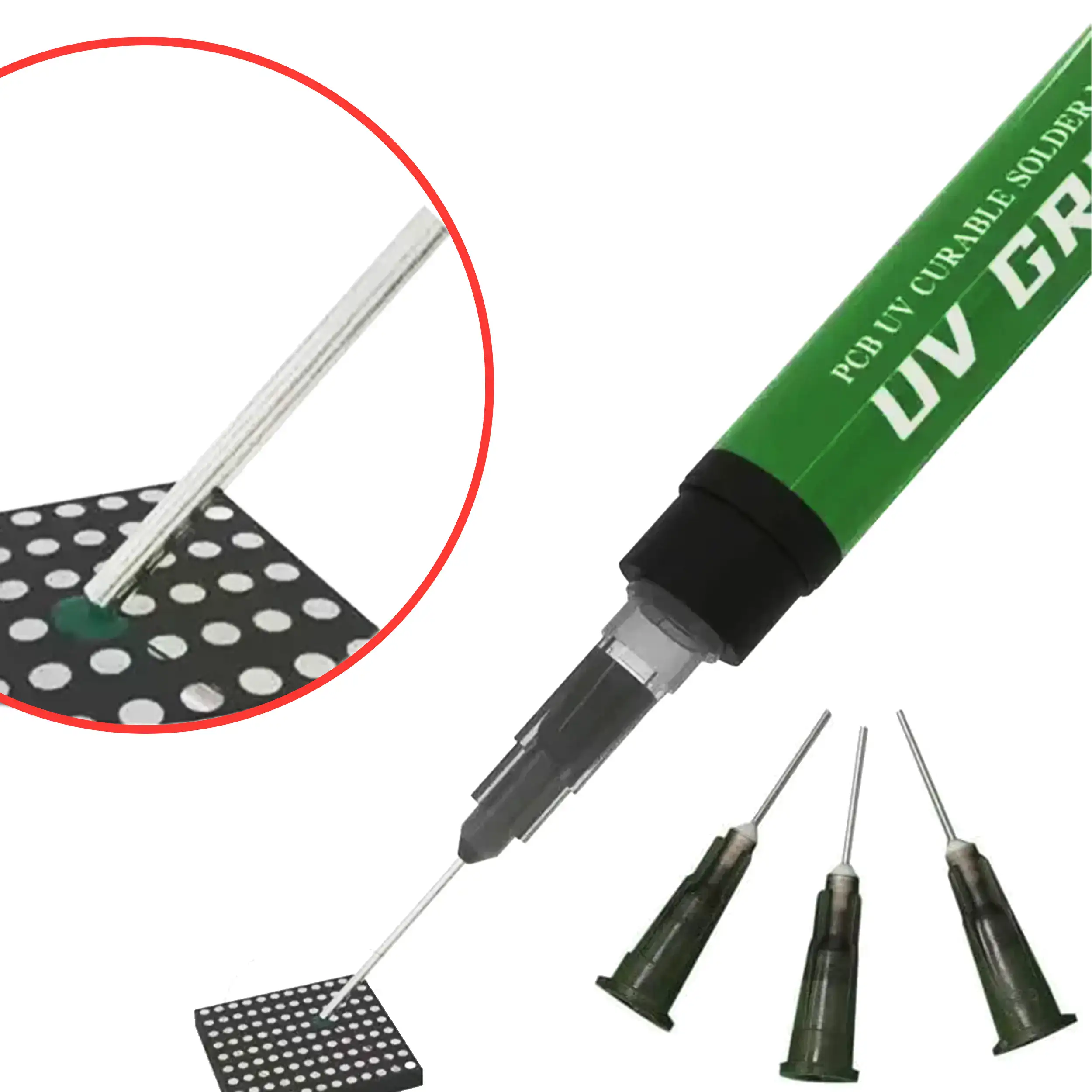 2UUL PCB UV Green Curable Solder Mask With 3pcs 6mm Super Thin Needles