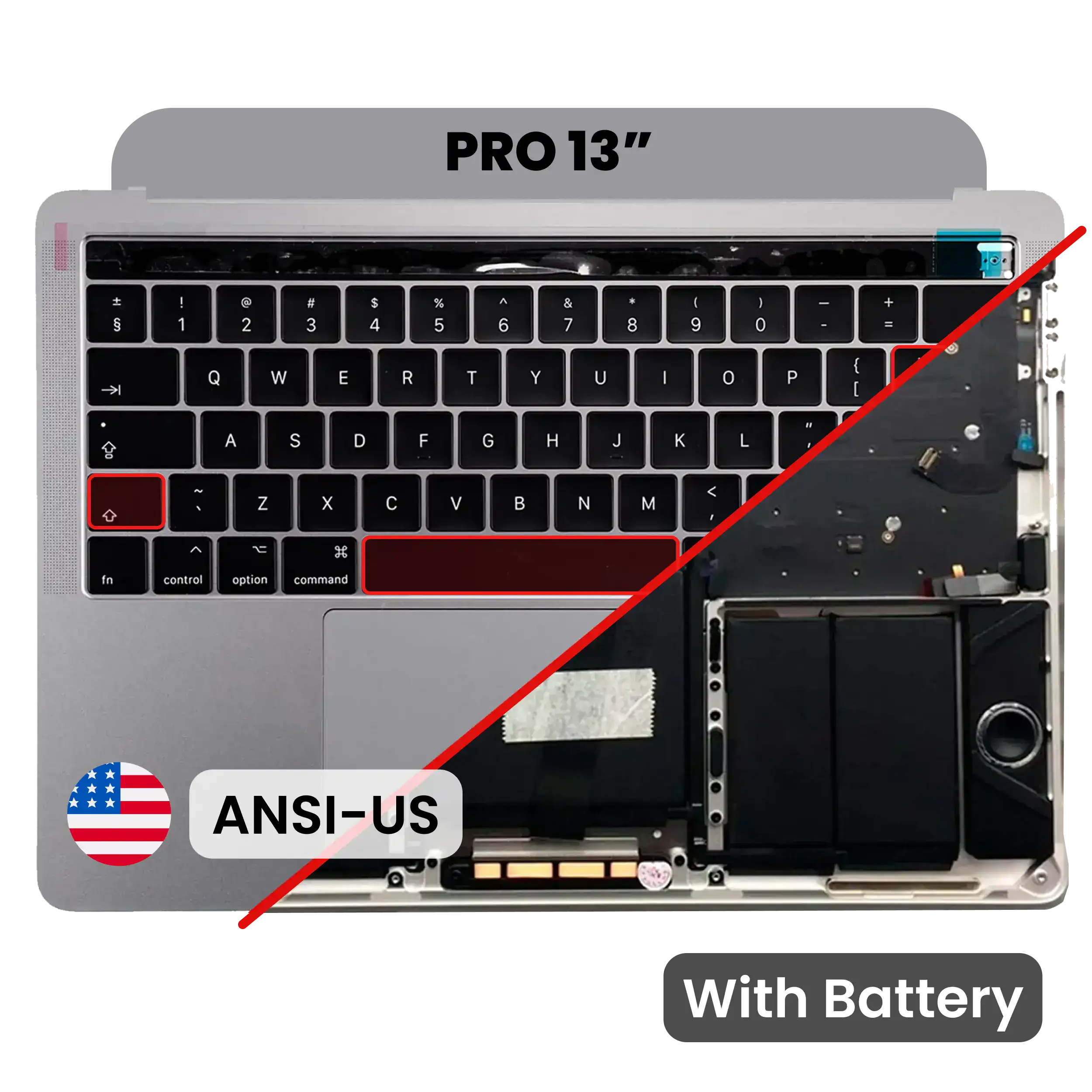 Top Case with Battery and Keyboard (ANSI US) For MacBook Pro 13" A1706 (2016-2017) (Space Gray)