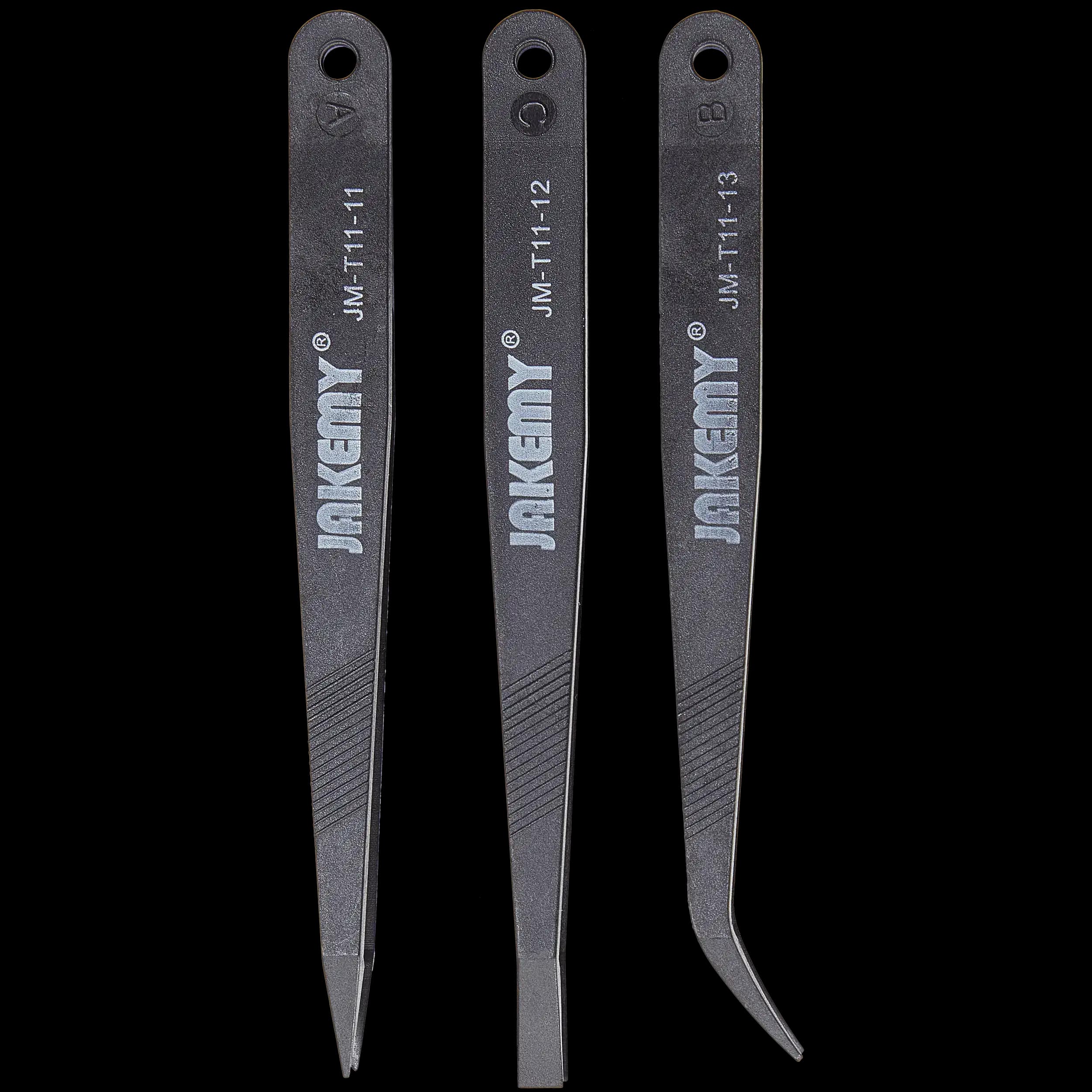 Jakemy JM-T11 Anti-Static Heat Resistant Flat Pointed Curved Tweezers 3 Piece Set