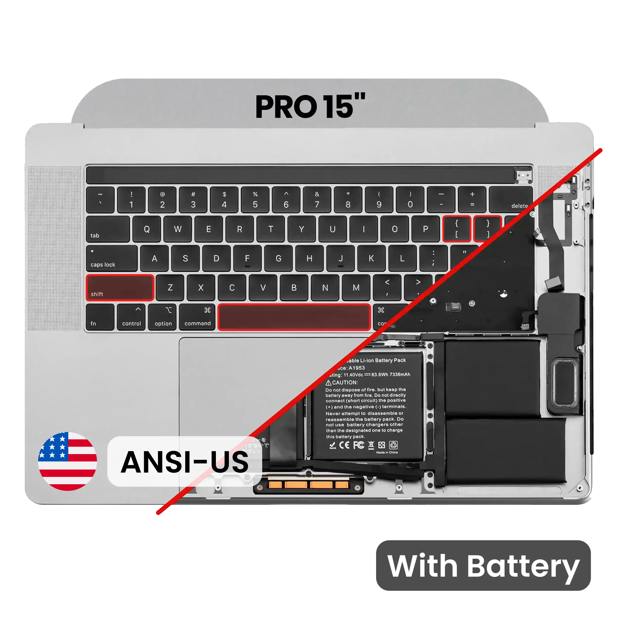 Top Case with Battery and Keyboard (ANSI US) For MacBook Pro 15" A1990 (2018-2019) (Space Gray)