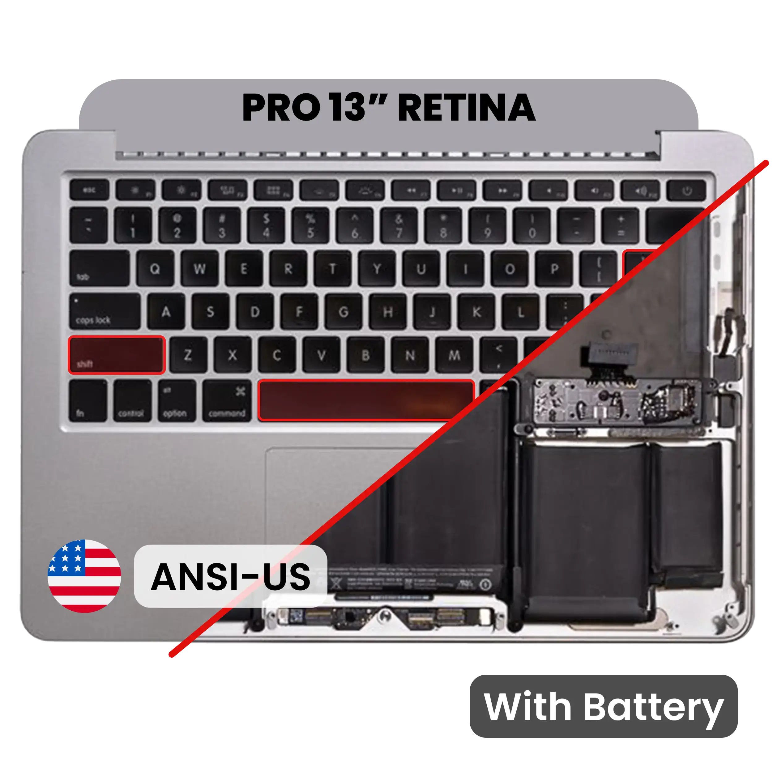 Top Case with Battery and Keyboard (ANSI US) For MacBook Pro 13" A1502 (2013-2014) (OEM New) (Space Gray)