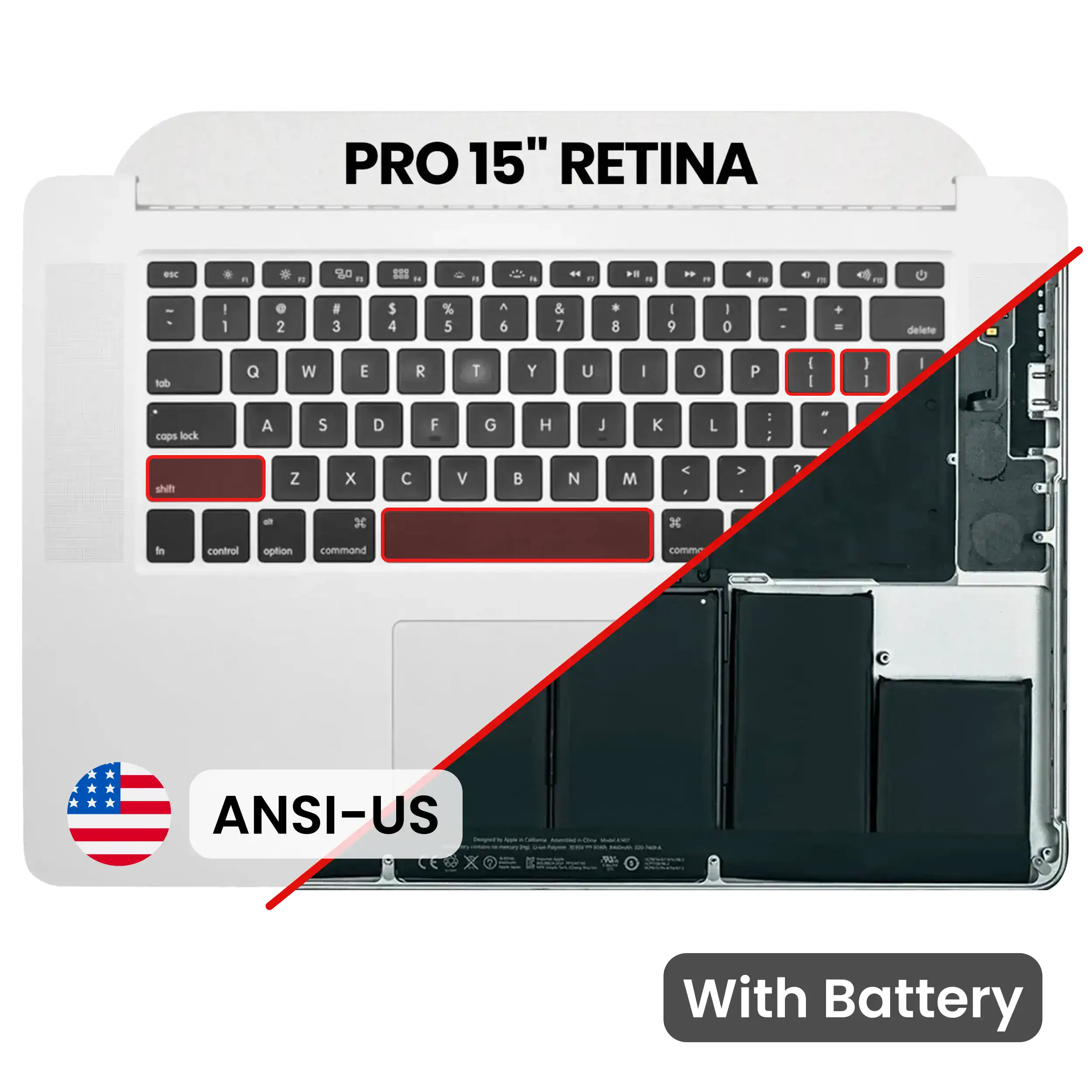 Top Case with Battery and Keyboard (ANSI US) For MacBook Pro 15" A1398 (2015)