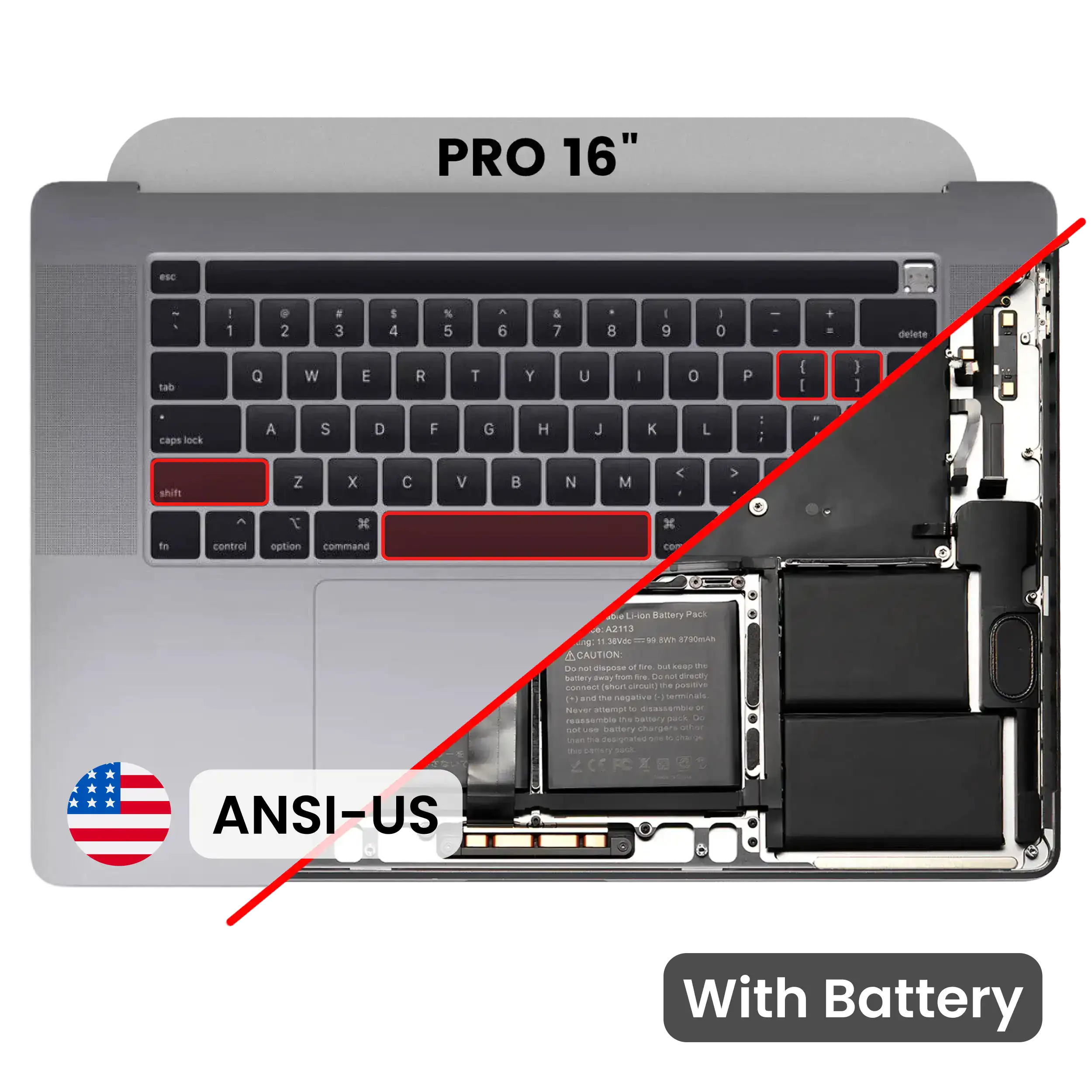 Top Case with Battery and Keyboard (ANSI US) For MacBook Pro 16" A2141 (2019) (Used OEM Pull: Grade A) (Space Gray)