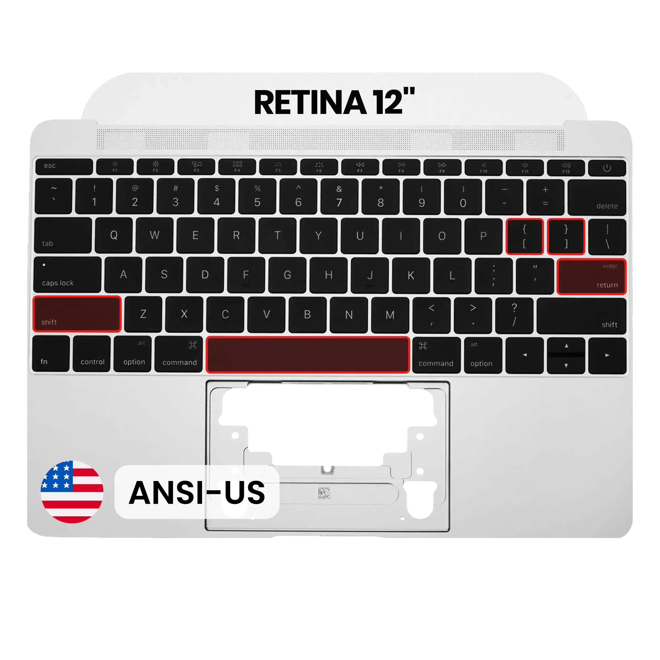 Top Case with Keyboard (ANSI US) and Microphone For MacBook 12" A1534 (2015) (OEM New) (Silver)