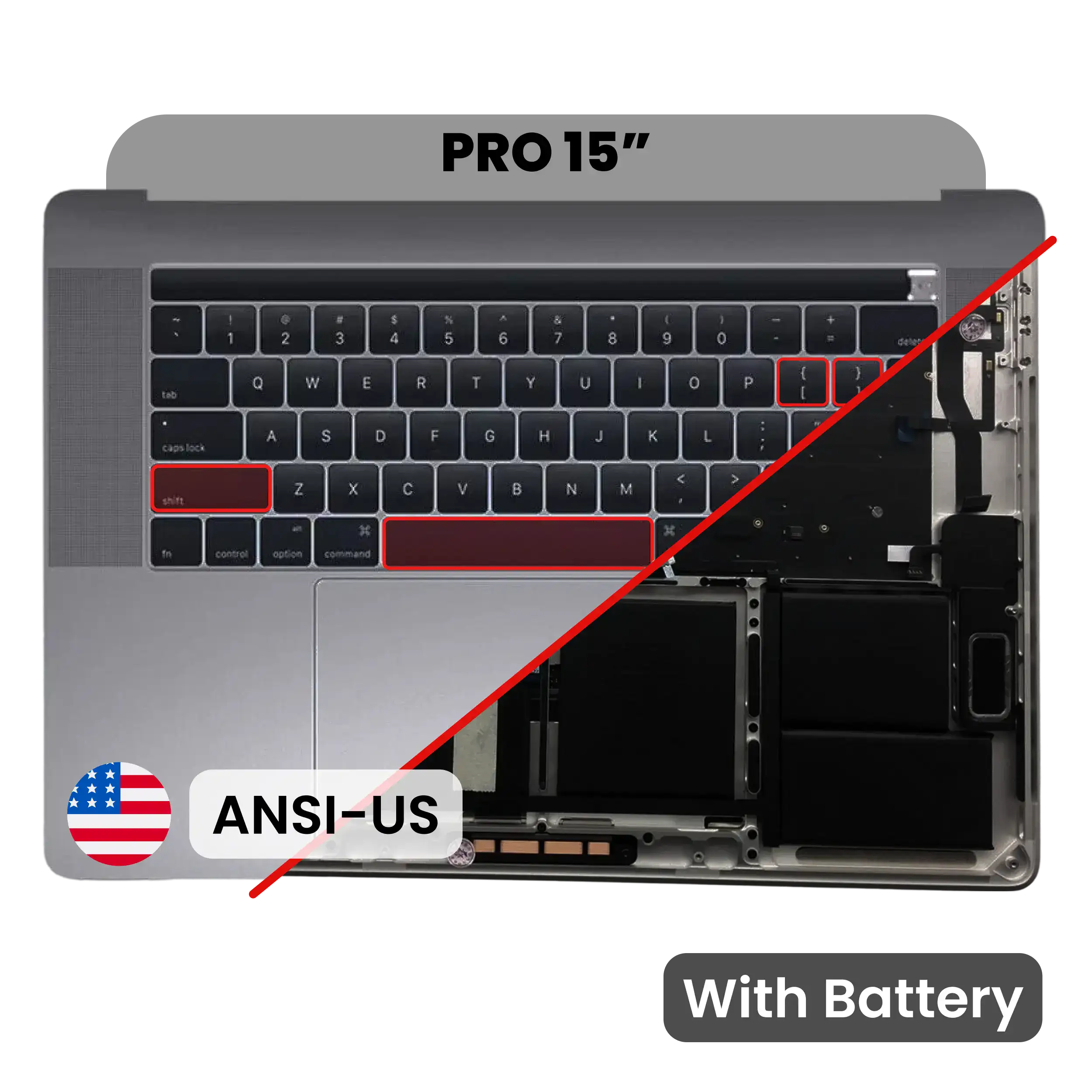 Top Case with Battery and Keyboard (ANSI US) For MacBook Pro 15" A1707 (2016-2017) (Space Gray)