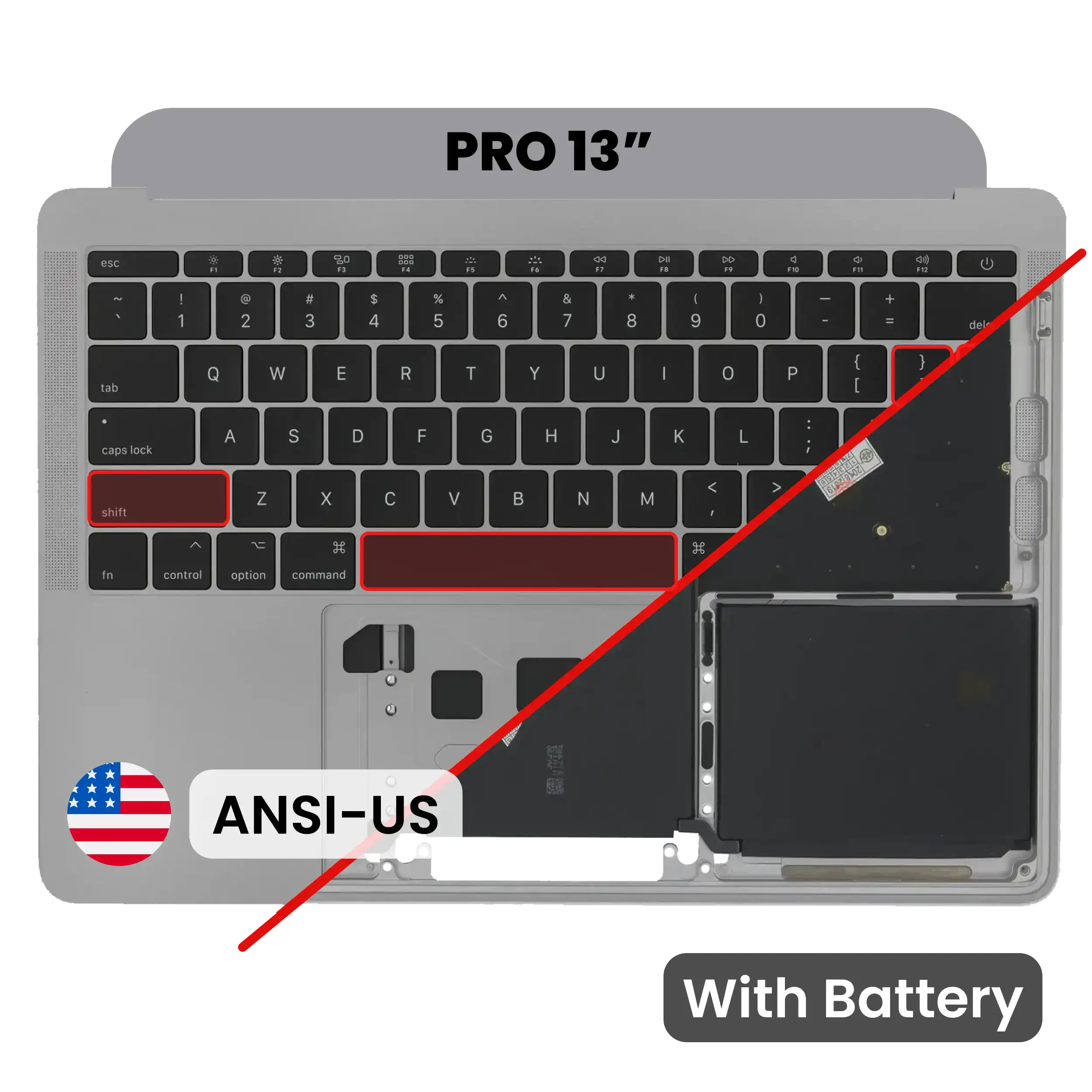 Top Case with Battery and Keyboard (ANSI US) For MacBook Pro 13" A1708 (2016) (OEM New) (Space Gray)