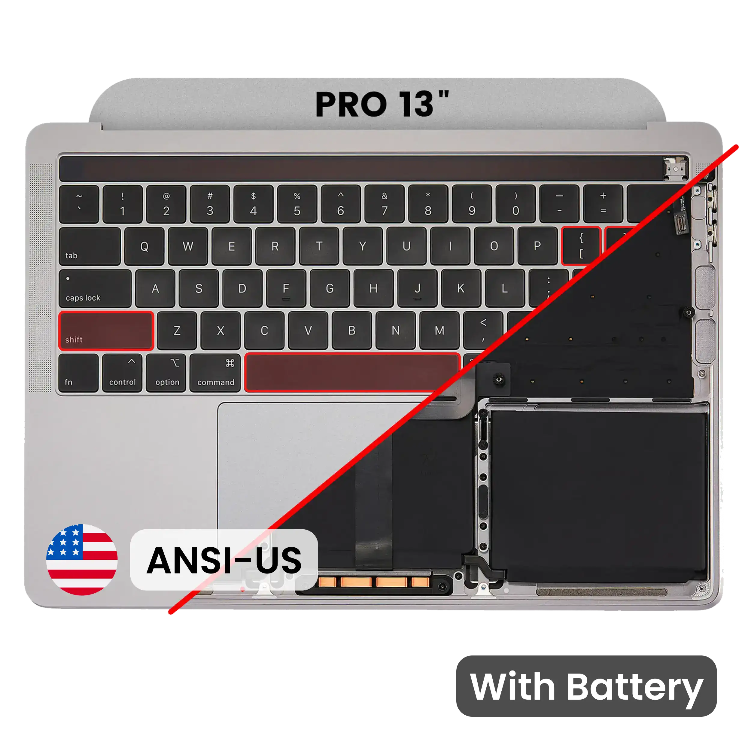Top Case with Battery and Keyboard (ANSI US) For MacBook Pro 13" A2159 (2019) (Used OEM Pull: Grade A) (Space Gray)