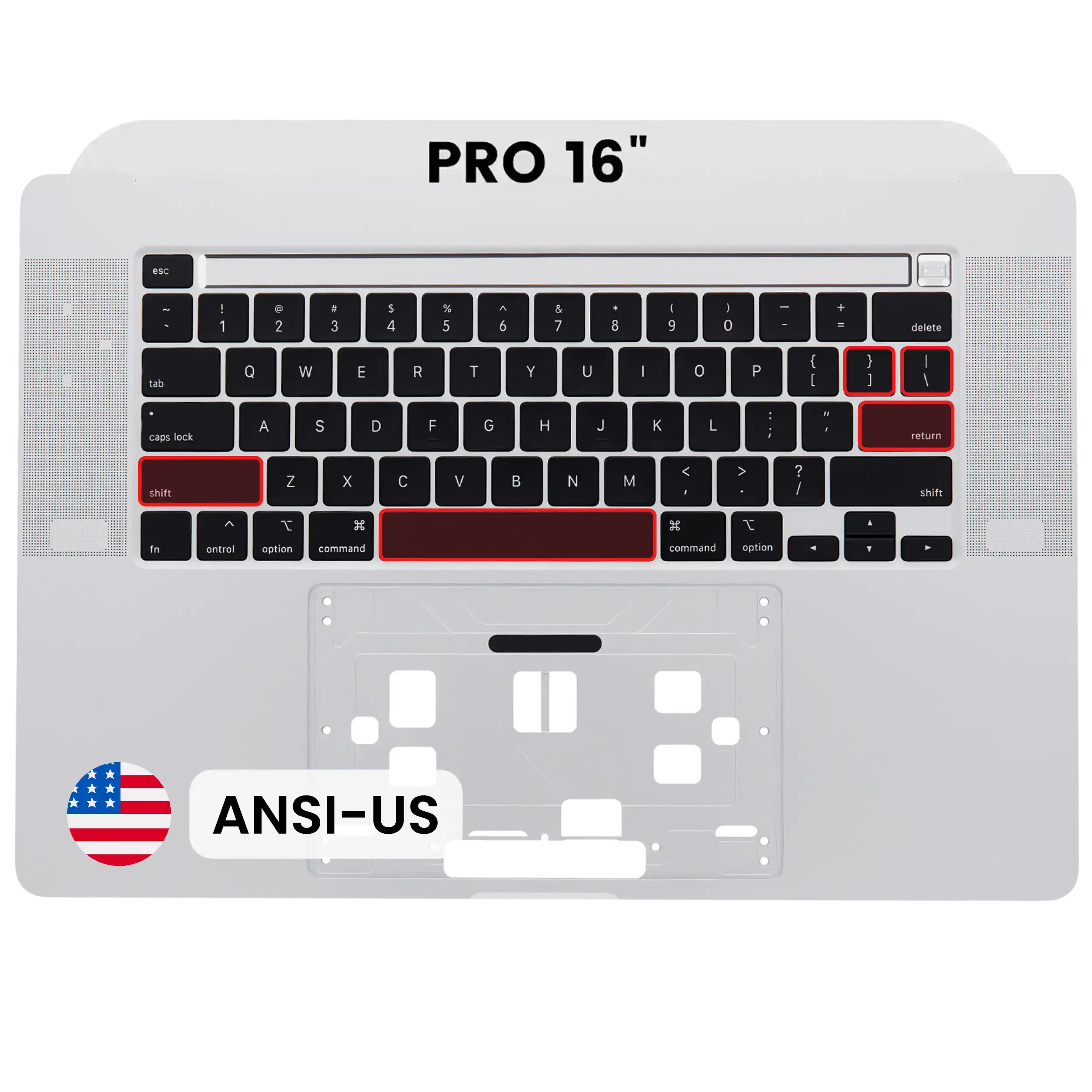 Top Case with Keyboard (ANSI US) For MacBook Pro 16" A2141 (2019) (Used OEM Pull: Grade A) (Silver)