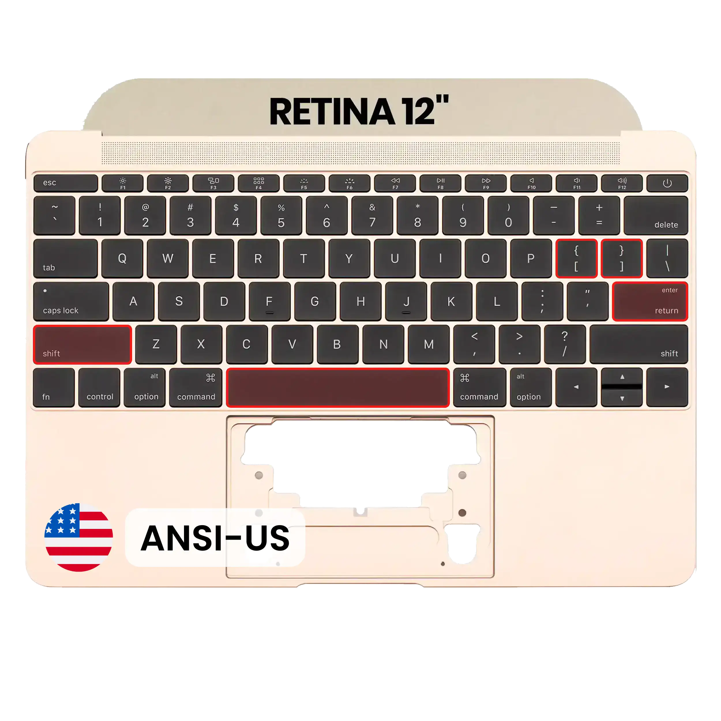 Top Case with Keyboard (ANSI US) and Microphone For MacBook 12" A1534 (2016-2017) (OEM New) (Gold)