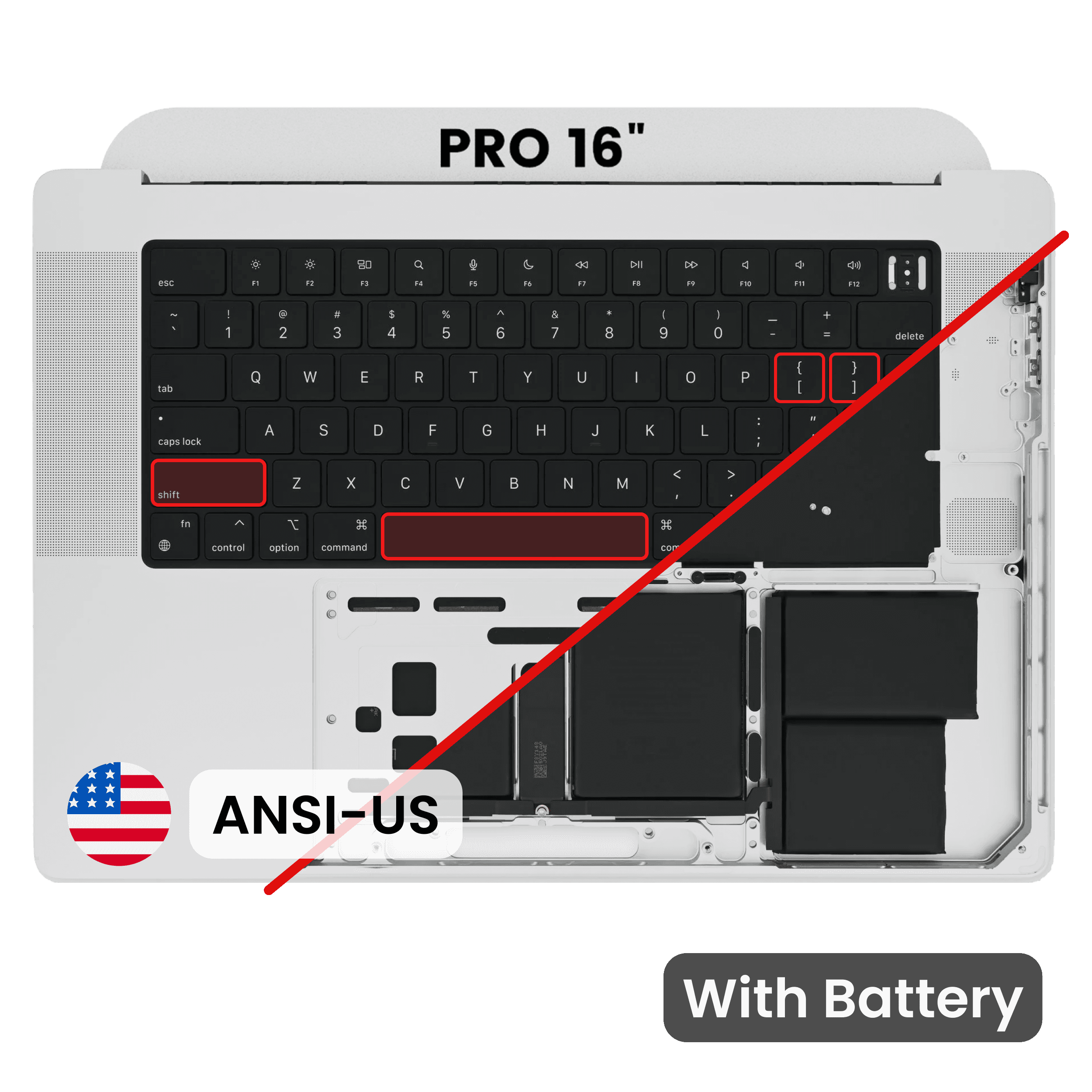 Top Case with Battery and Keyboard (ANSI US) For MacBook Pro 16" A2485 (2021) (Used OEM Pull: Grade A) (Silver)