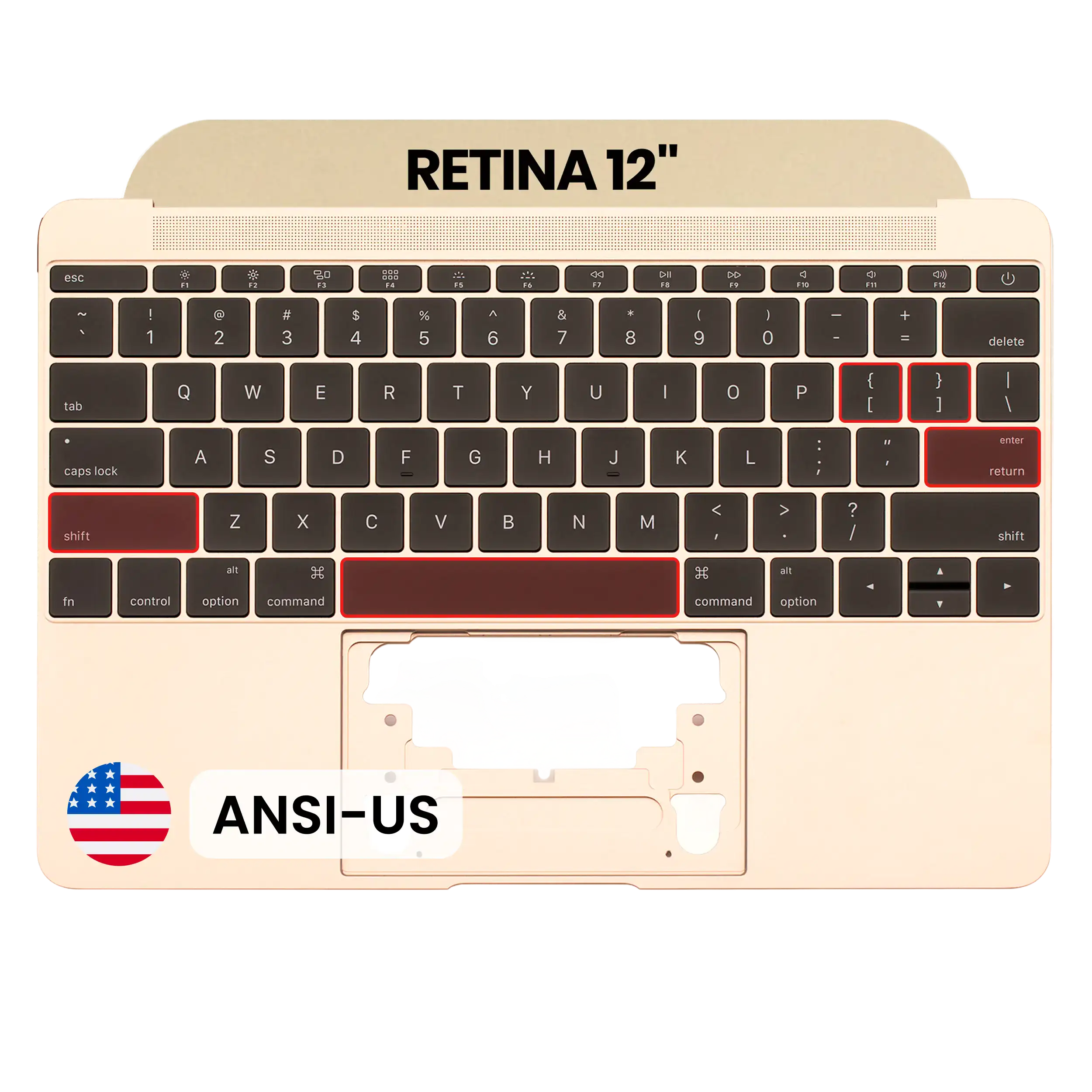 Top Case with Keyboard (ANSI US) and Microphone For MacBook 12" A1534 (2016-2017) (Used OEM Pull: Grade A) (Gold)