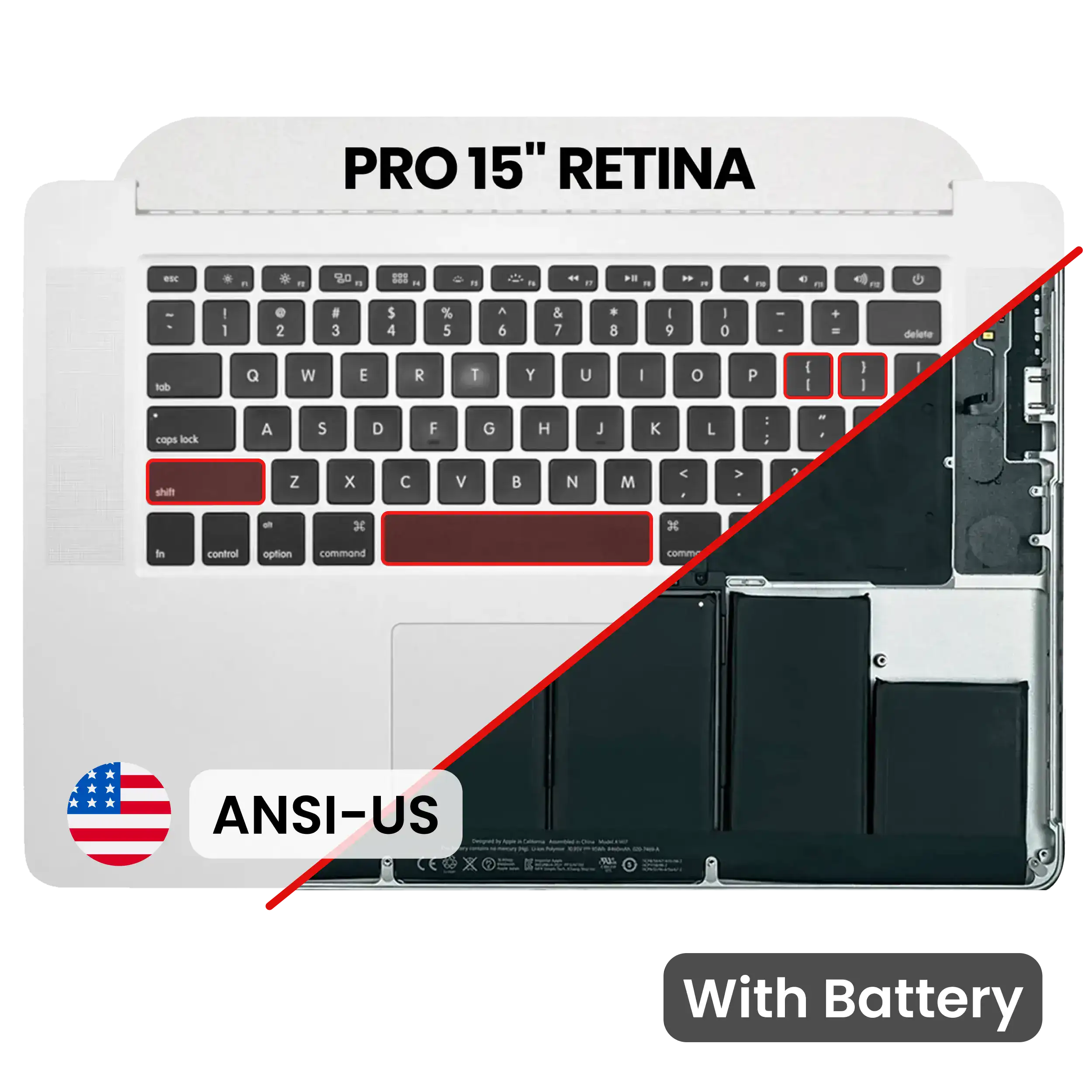 Top Case with Battery and Keyboard (ANSI US) For MacBook Pro 15" A1398 (2012-2013)