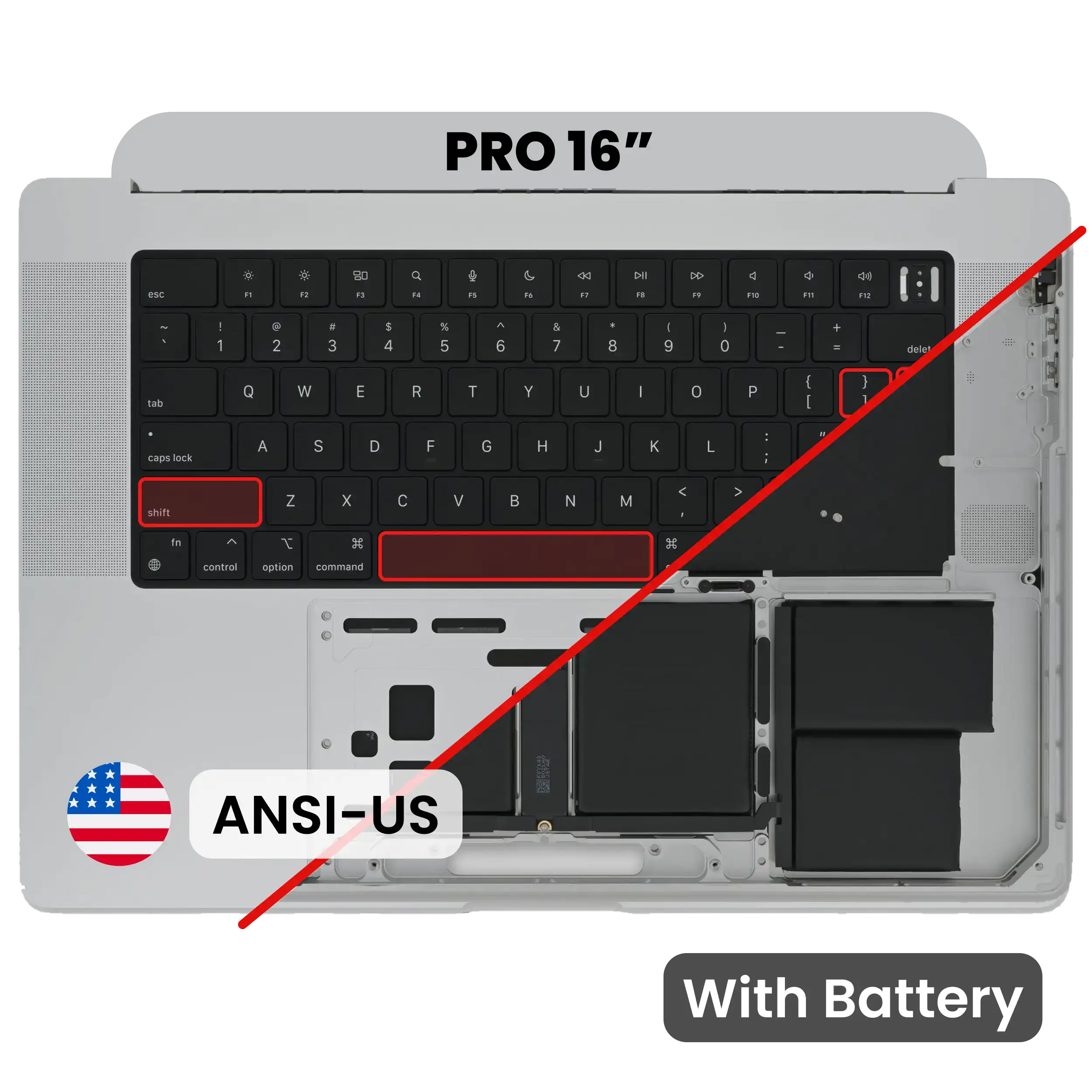 Top Case with Battery and Keyboard (ANSI US) For MacBook Pro 16" A2485 (2021) / A2780 (2023) (Used OEM Pull: Grade A) (Space Gray)