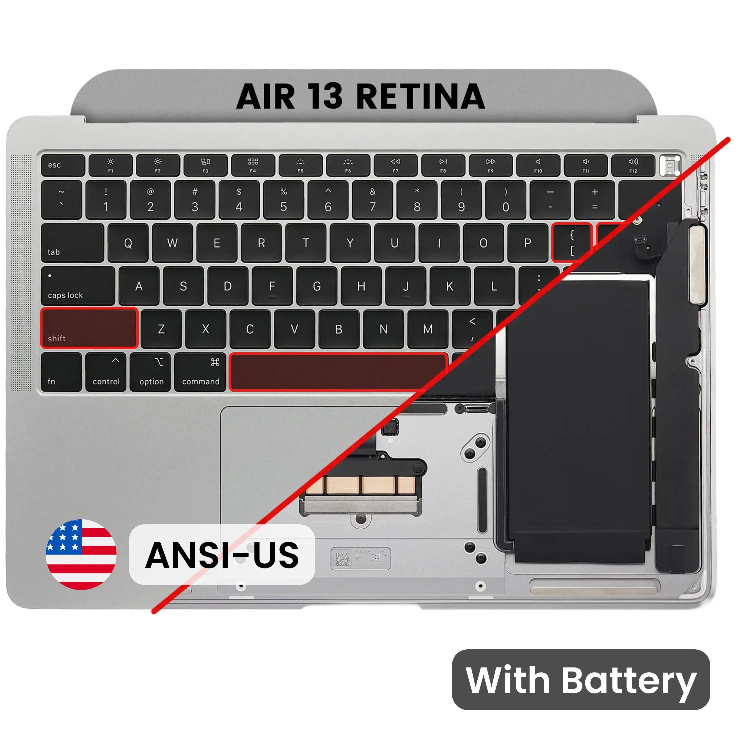 Top Case with Battery and Keyboard (ANSI US) For MacBook Air 13" A1932 (2018-2019) (OEM New) (Space Gray)