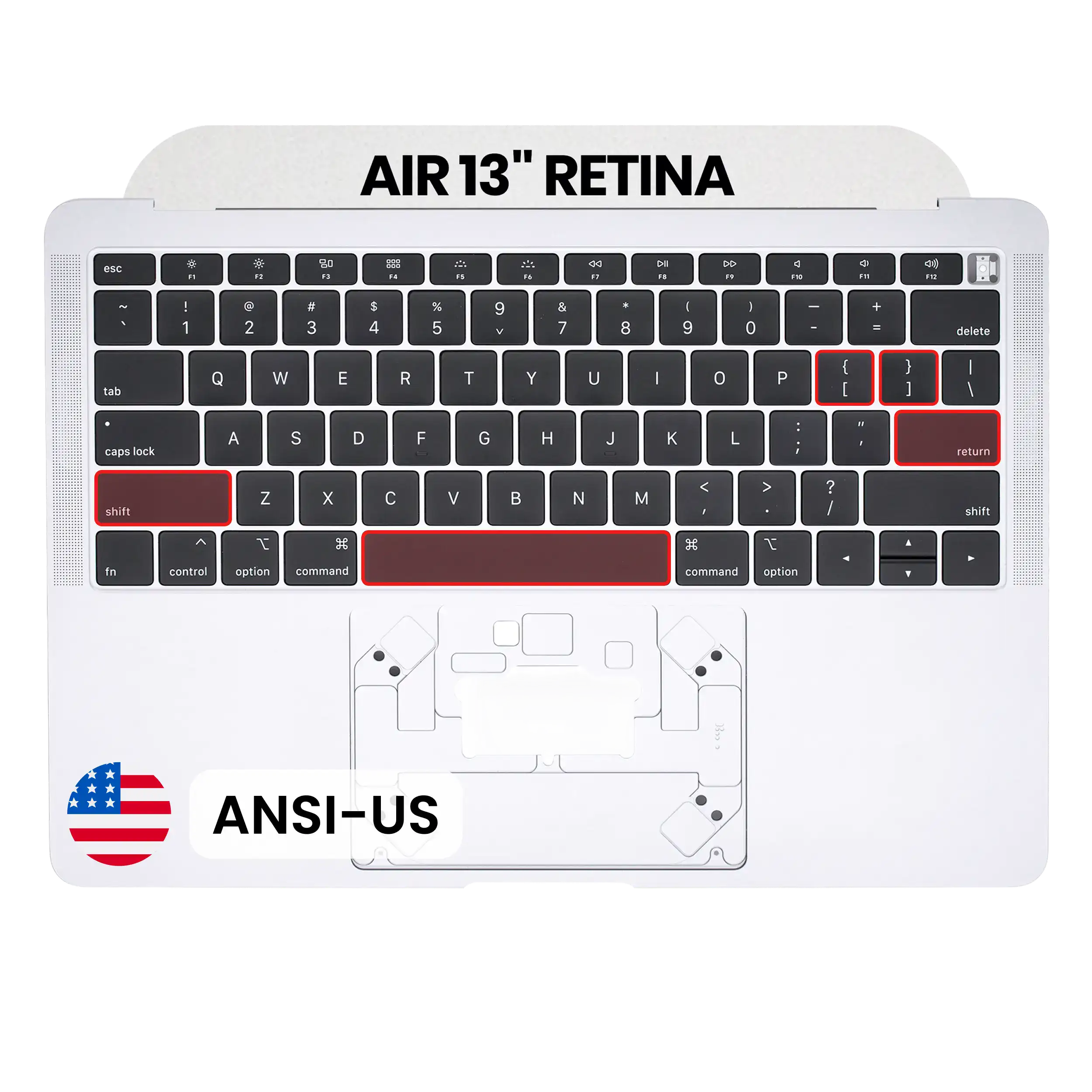 Top Case with Keyboard (ANSI US) For MacBook Air 13" A1932 (2018-2019) (Used OEM Pull: Grade A) (Silver)