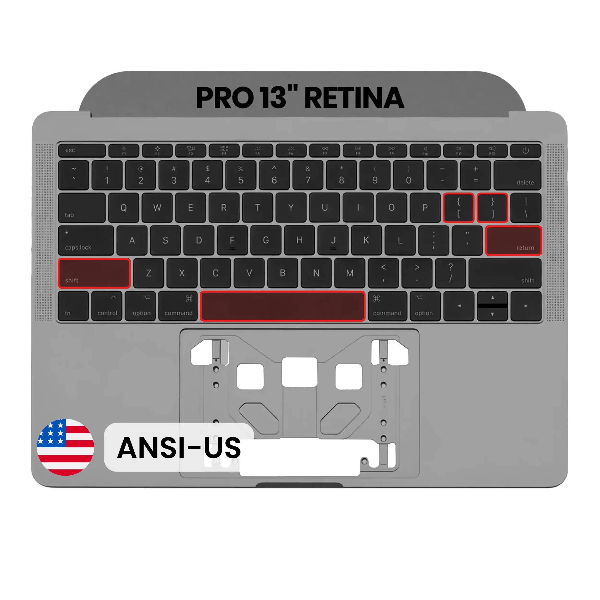 Top Case with Keyboard (ANSI US) For MacBook Pro 13" A1708 (2016-2017) (OEM New) (Space Gray)