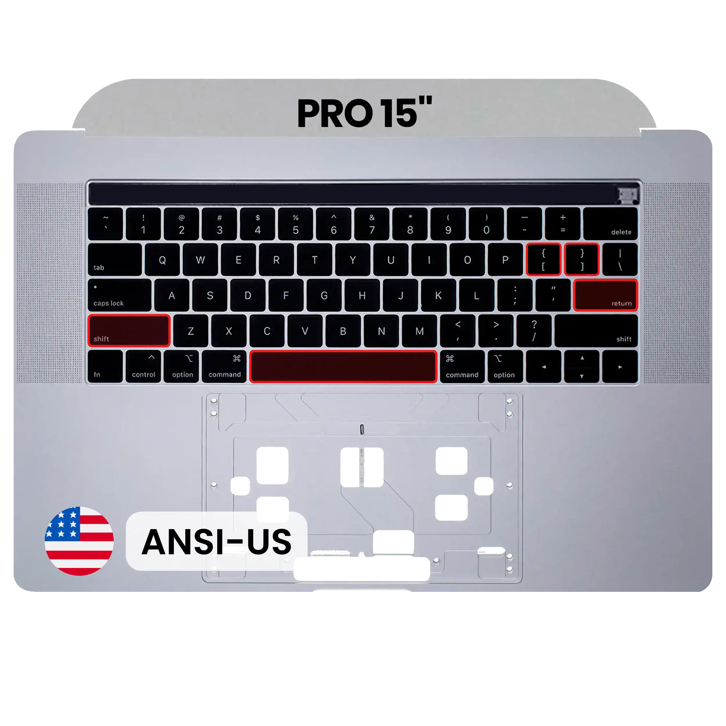 Top Case with Keyboard (ANSI US) For MacBook Pro 15" A1990 (2018-2019) (OEM New) (Silver)