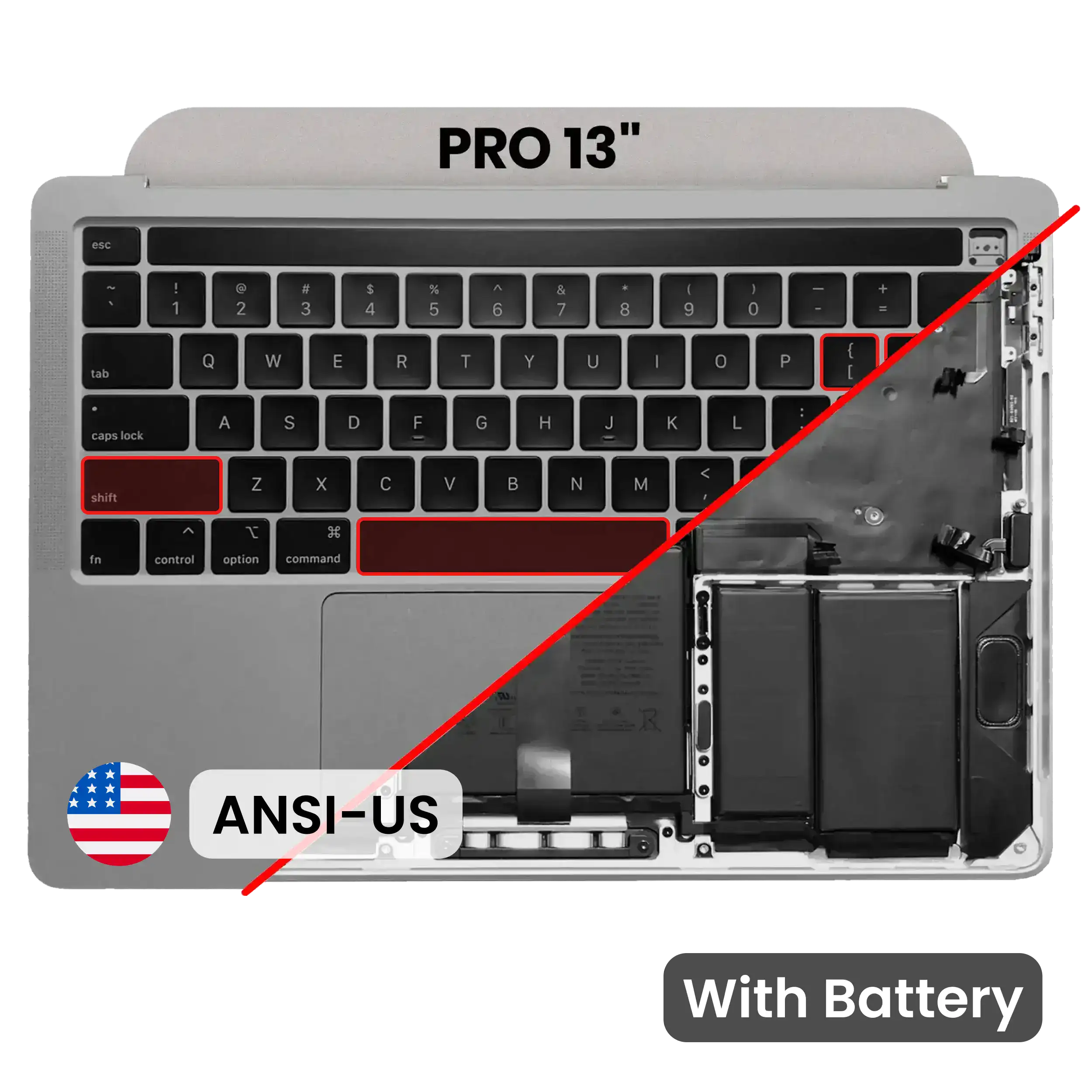 Top Case with Battery and Keyboard (ANSI US) For MacBook Pro 13" A2251 (2020) (Used OEM Pull: Grade A) (Space Gray)