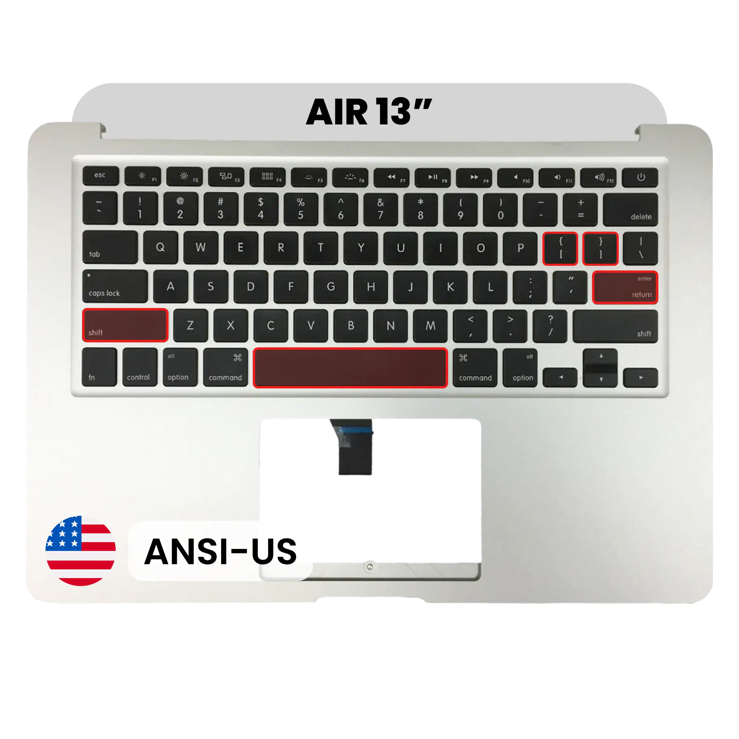 Top Case with Keyboard (ANSI US) and Microphone For MacBook Air 13" A1466 (2013-2017) (Used OEM Pull: Grade A)