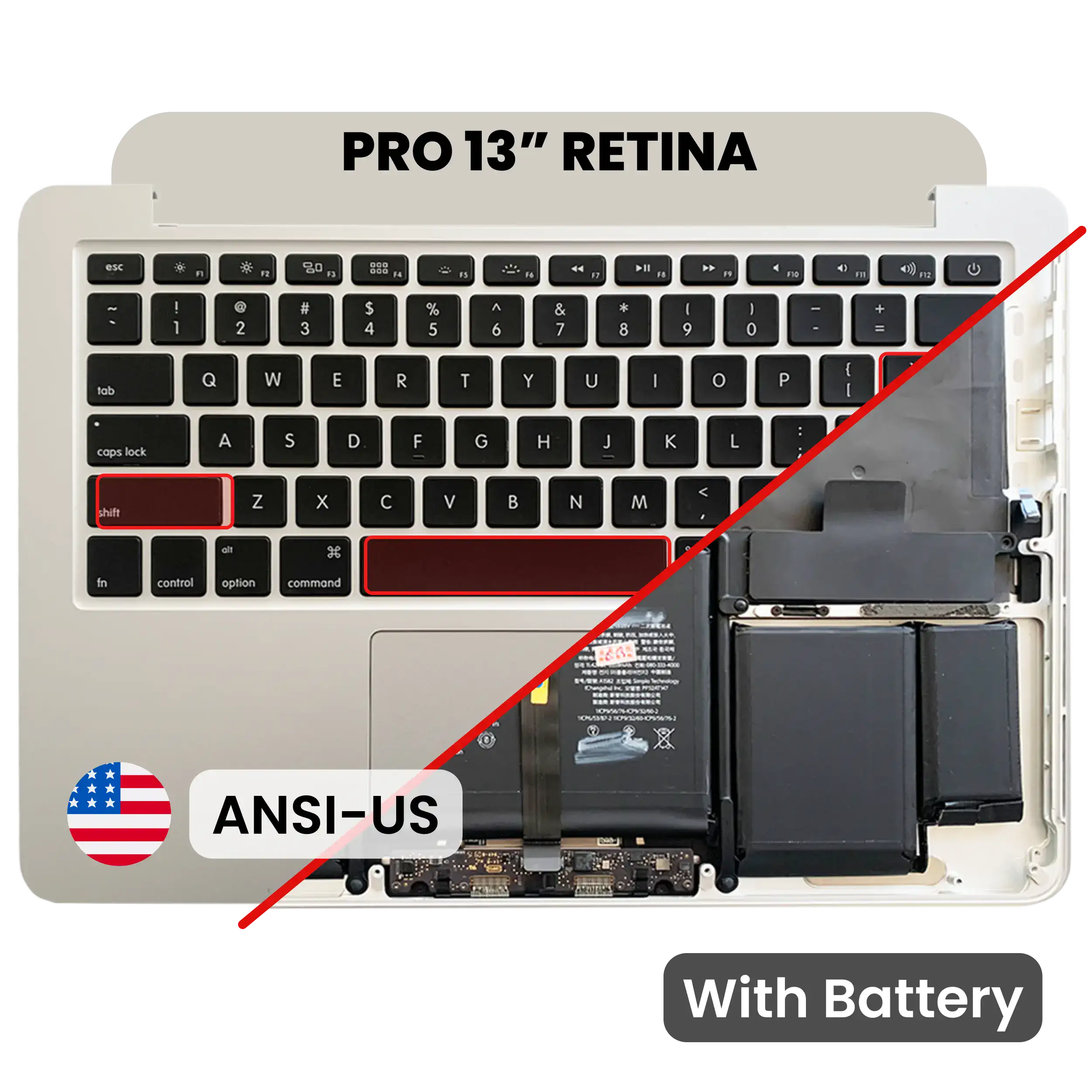 Top Case with Battery and Keyboard (ANSI US) For MacBook Pro 13" A1502 (2015) (Used OEM Pull: Grade A)