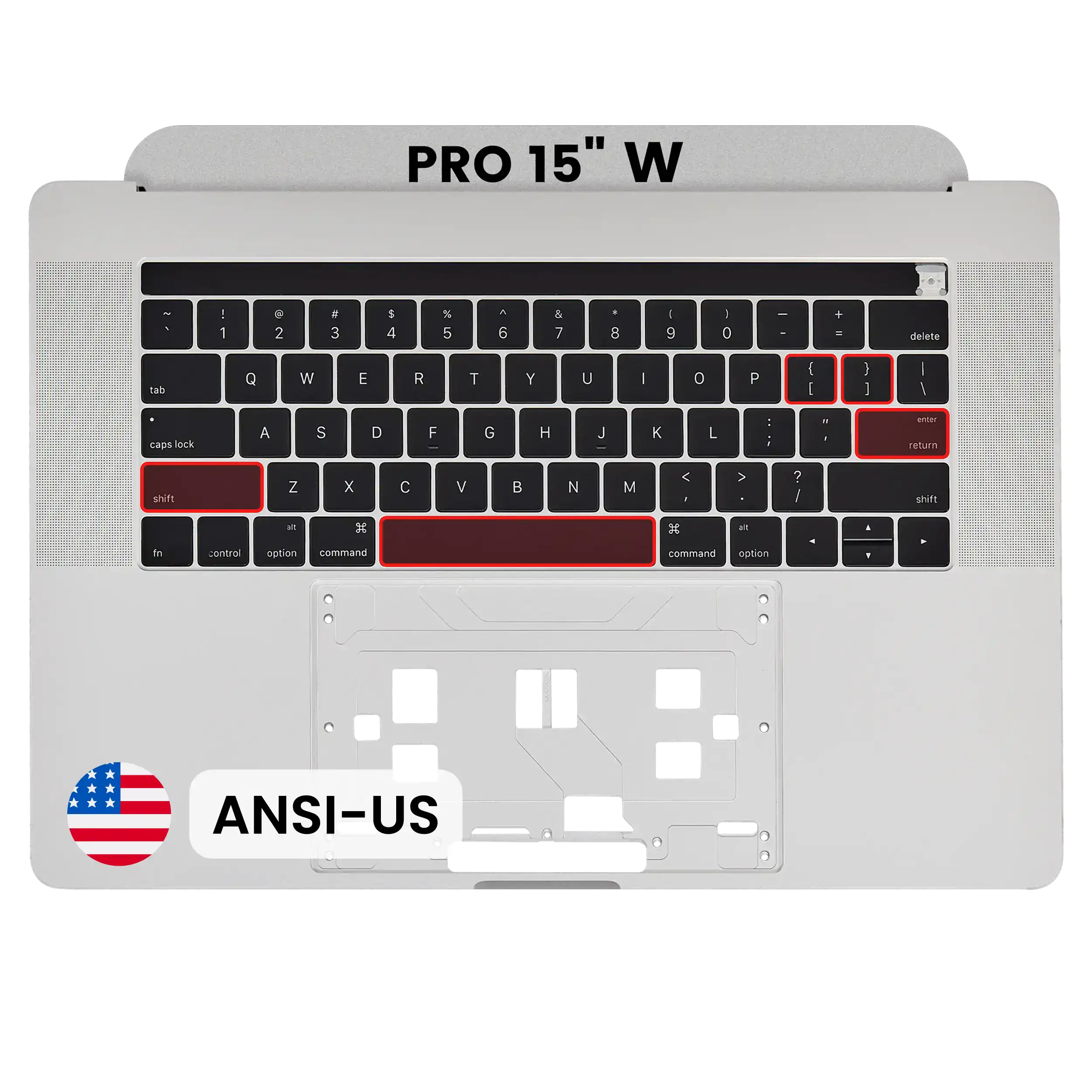 Top Case with Keyboard (ANSI US) For MacBook Pro 15" A1707 (2016-2017) (OEM New) (Silver)