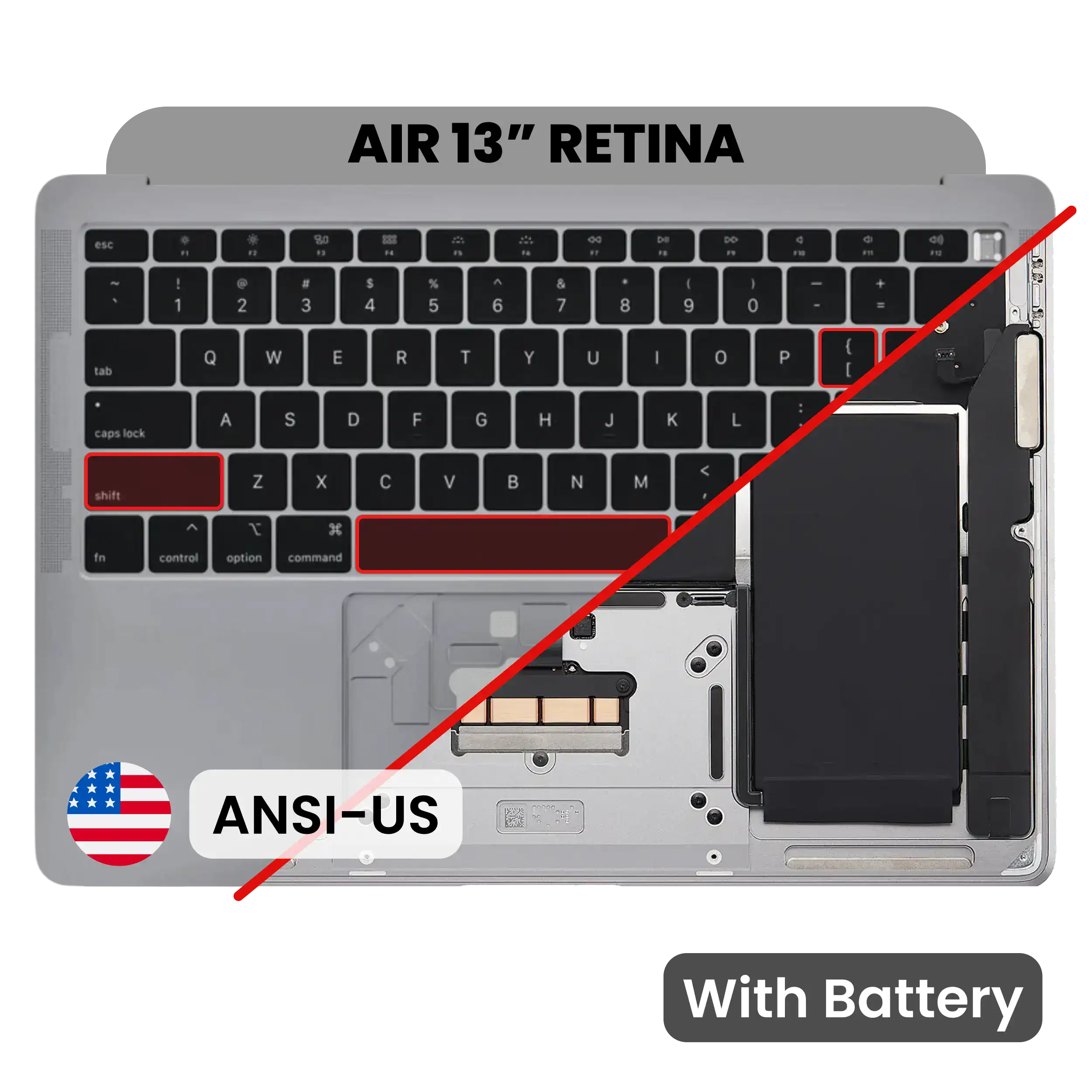 Top Case with Battery and Keyboard (ANSI US) For MacBook Air 13" A1932 (2018-2019) (Used OEM Pull: Grade A) (Space Gray)