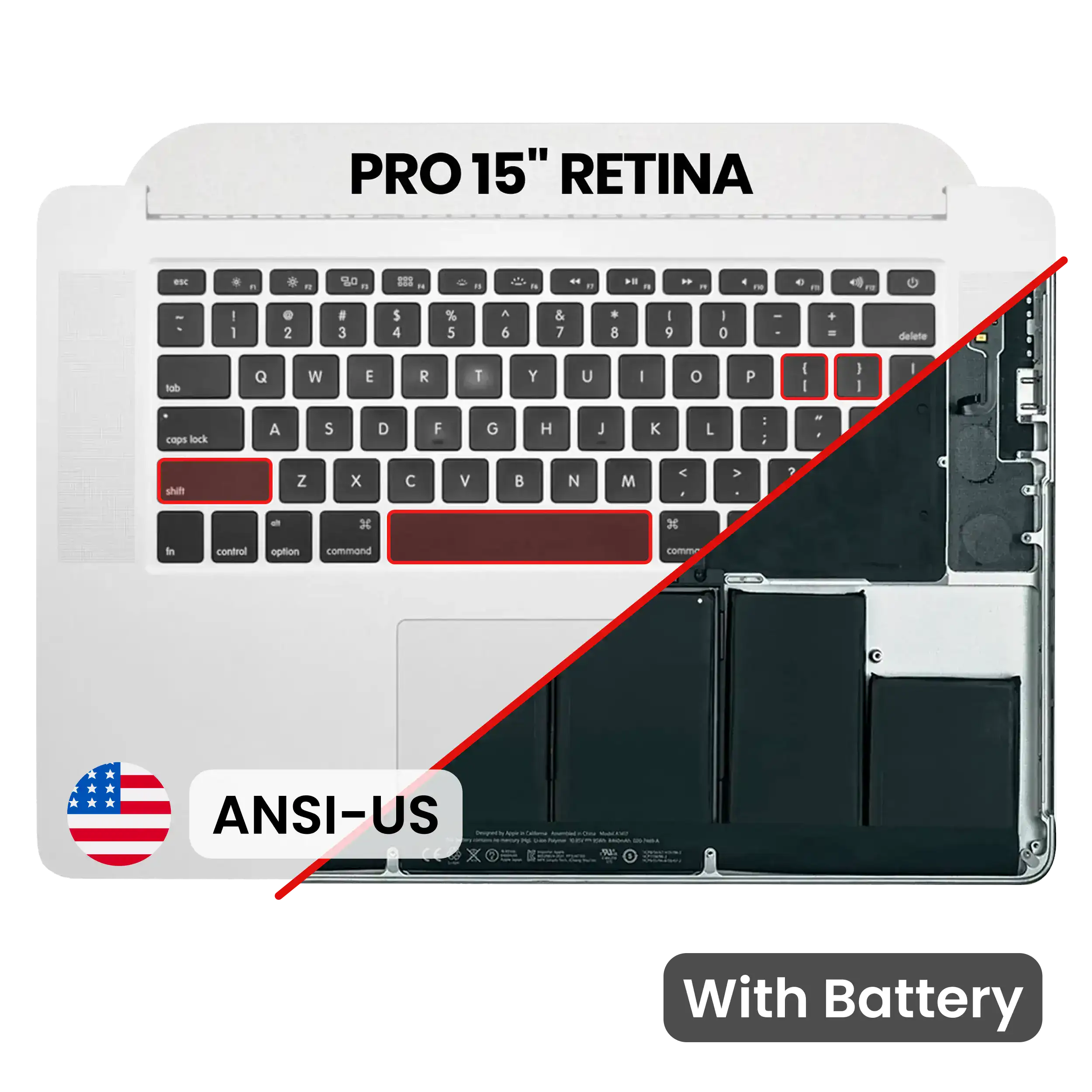 Top Case with Battery and Keyboard (ANSI US) For MacBook Pro 15" A1398 (2013-2014)