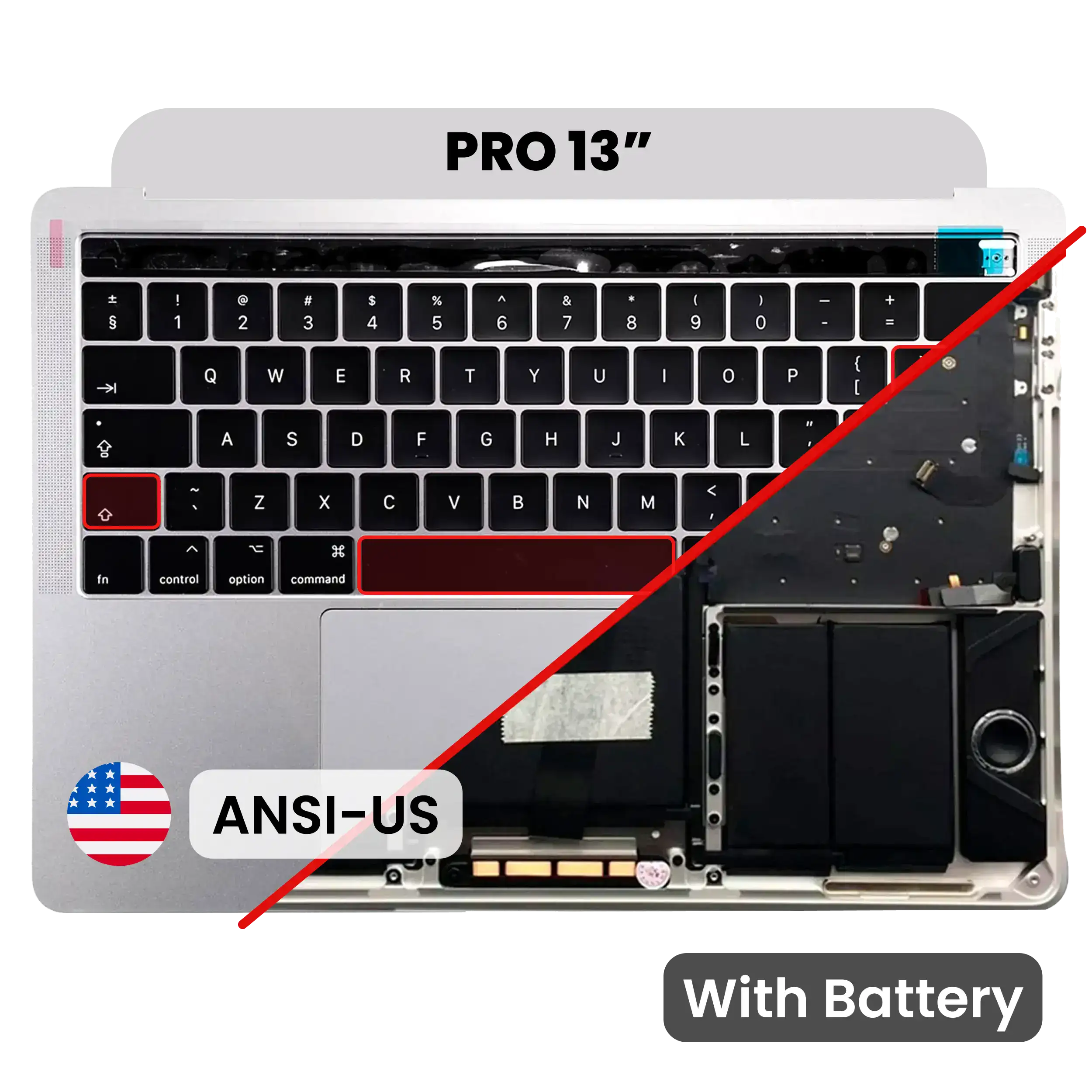 Top Case with Battery and Keyboard (ANSI US) For MacBook Pro 13" A1706 (2016) (Silver)