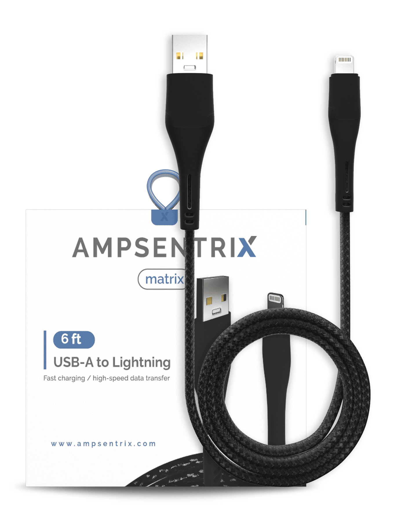 USB Type A To Lightning Cable (Non-MFI) (1.8 m / 6 ft) (AmpSentrix Matrix) (Black)
